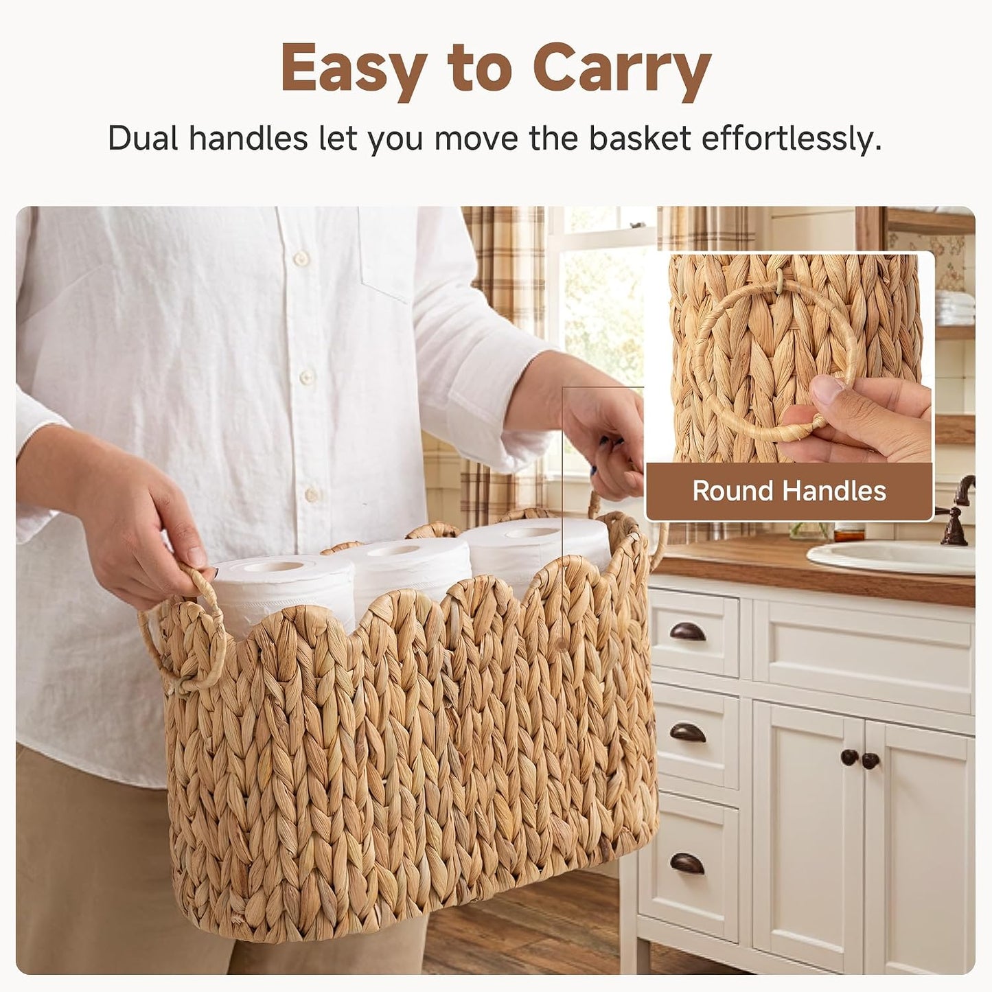 Scalloped Bathroom Toilet Paper Storage Holder / Natural / No Lid, Scalloped