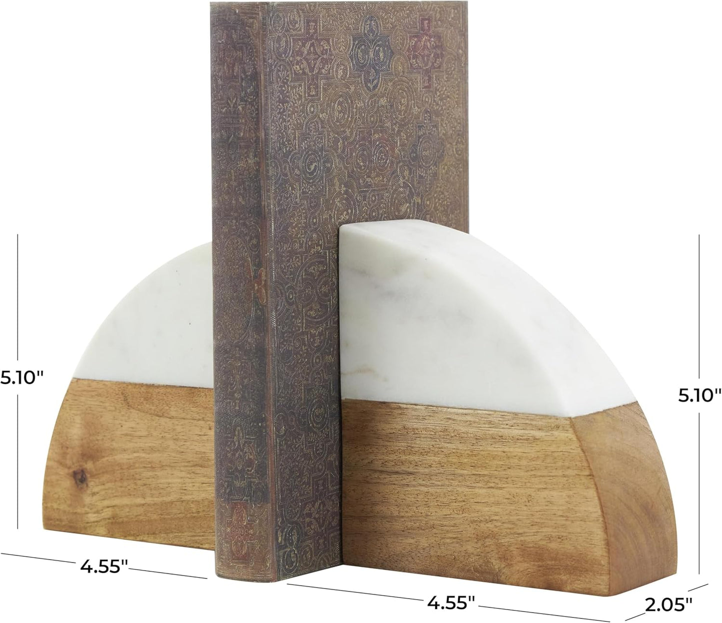 Mango Wood Geometric Decorative Bookends Arched 5 lbs Non Skid / 5"w, 5"H / White / Set of 2