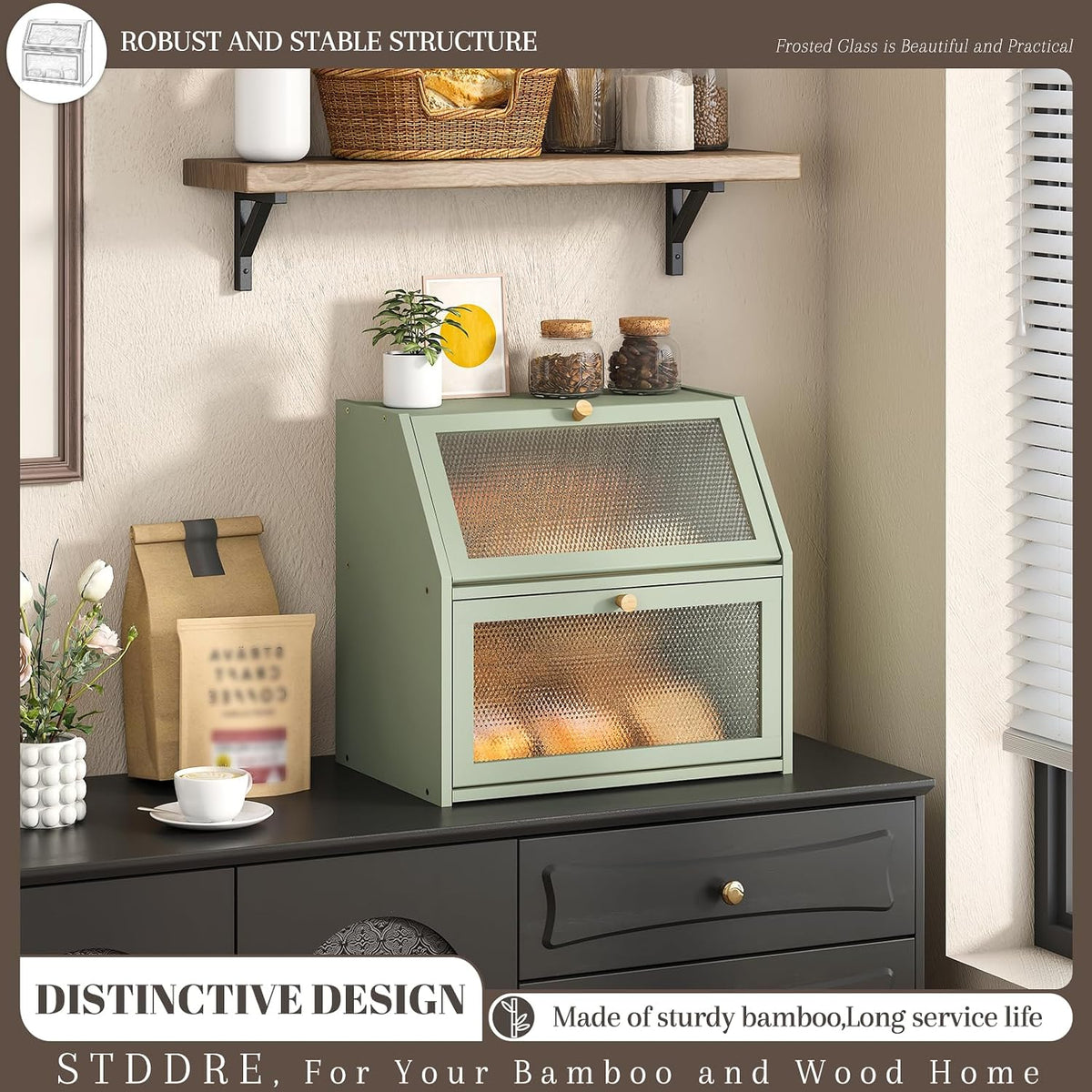 STDDRE Bread Box for Kitchen Countertop Bin Double Layer Bread Box Storage Container Extra Large Capacity Farmhouse