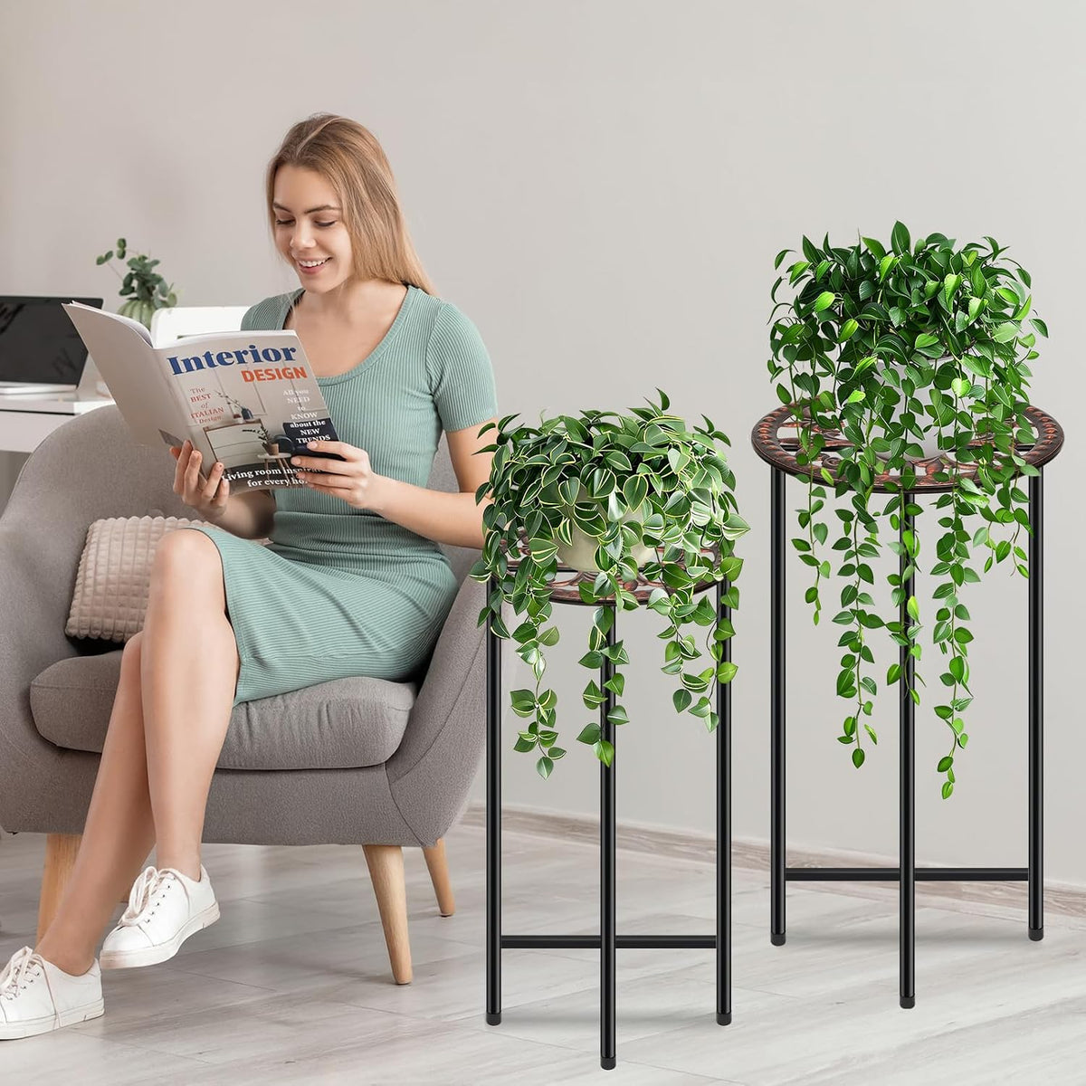 2 Pack Metal Plant Stands, Indoor & Outdoor Display Racks | Sizes 12.6"x26.7" & 11"x22.8", Sturdy Stable No Wobble, Fit