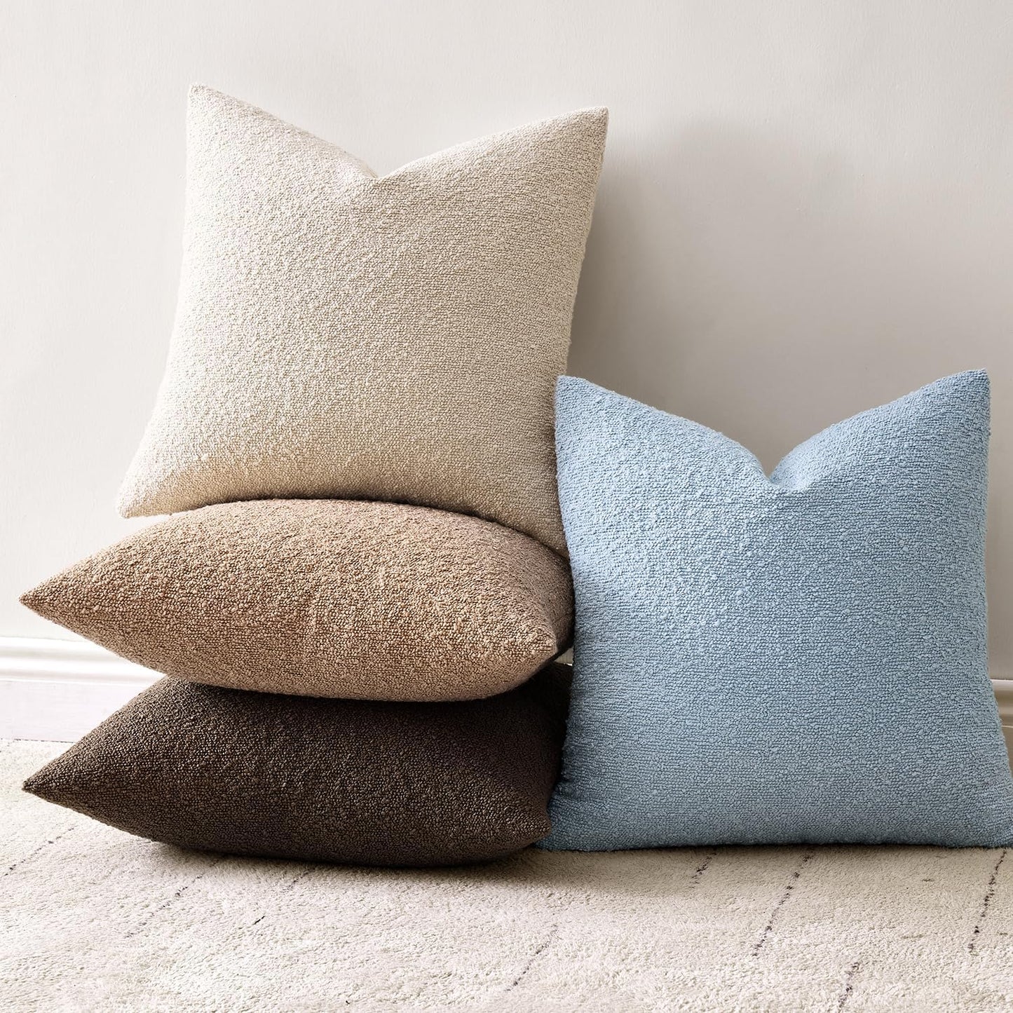 Decorative Boucle Throw Pillow Covers Textured Square Pillowcaes / 20 x 20 / Light Blue / Set of 2