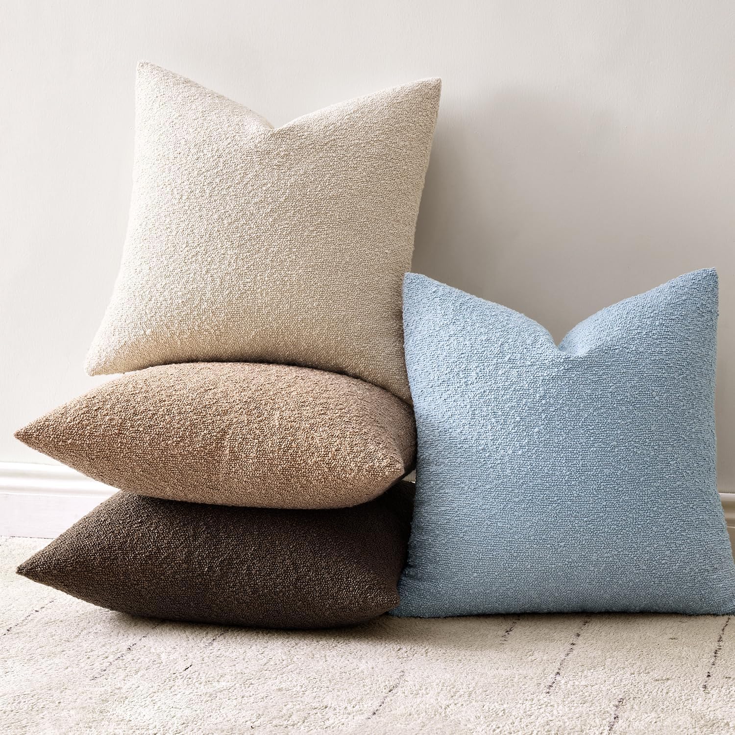 Decorative Boucle Throw Pillow Covers Textured Square Pillowcaes / 20 x 20 / Light Blue / Set of 2
