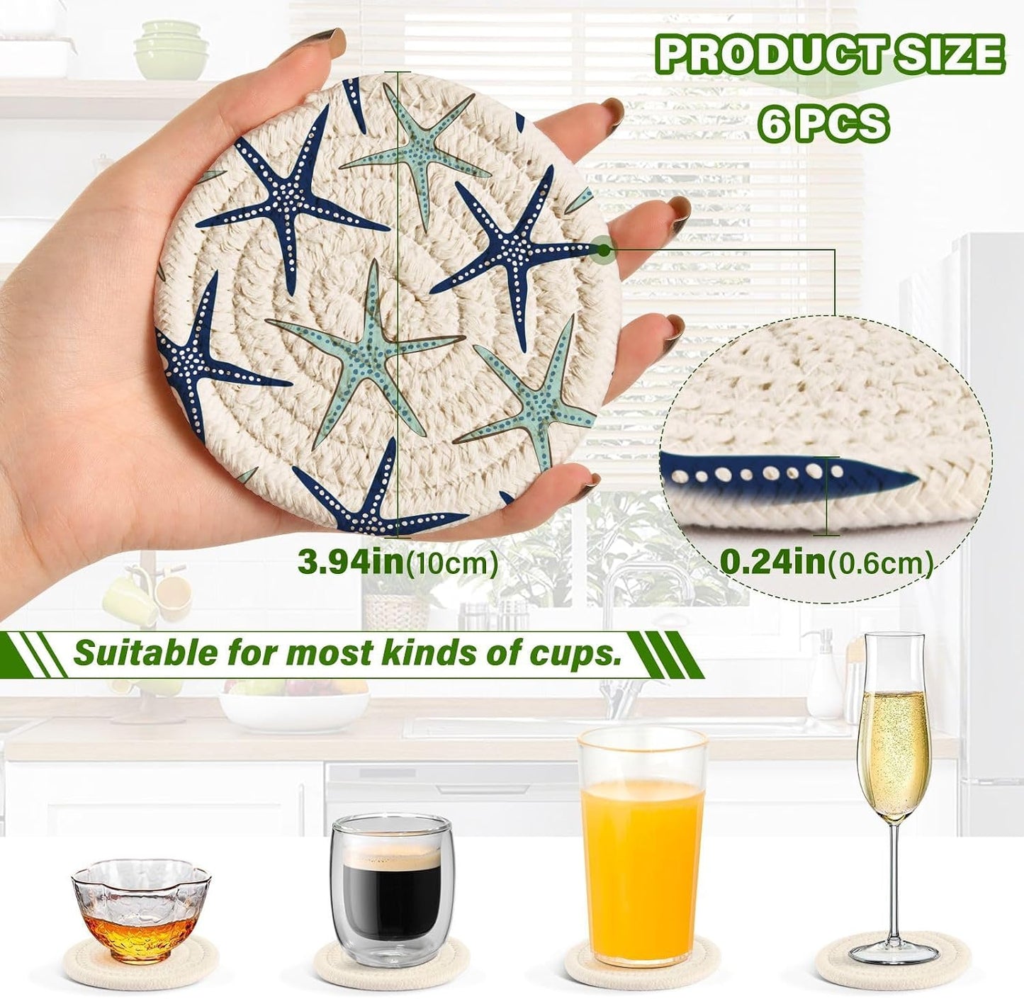 Holder / Beach Navy Absorbent Decorative Bar / Blue / Set of 6