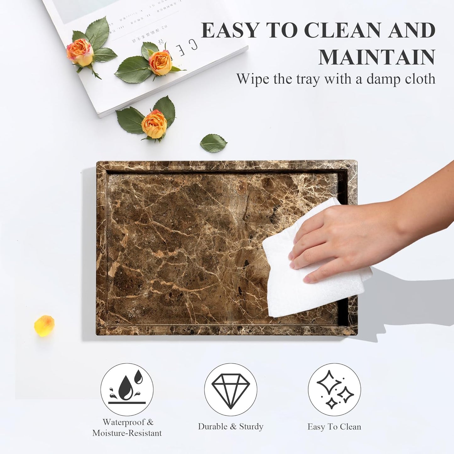 Storage Trays / Real Natural Marble Tray / 12 x 8 x 1.2 / Dark Brown