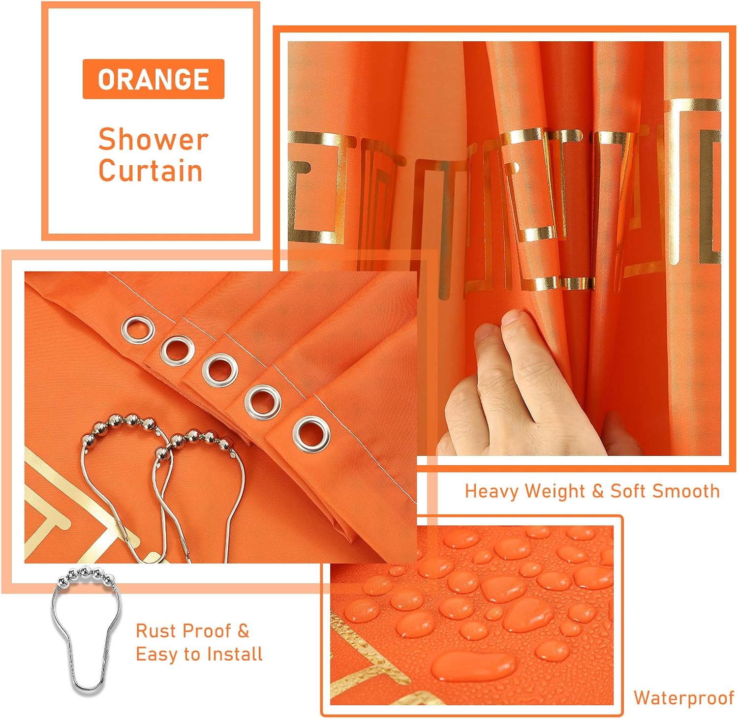 XLHOMO 11PCS Bathroom Sets with Shower Curtain and Rugs Bathroom Accessories Set Orange Bathroom Set,Soap Dispenser &
