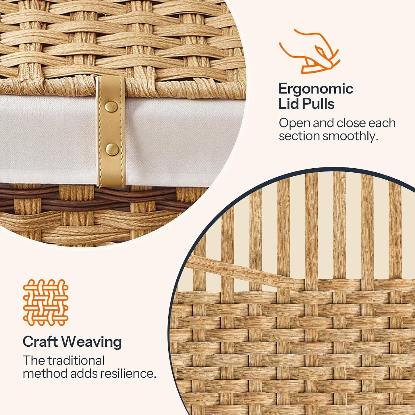 42.3 Gallon Wicker Storage Basket / Natural + Brown / 29.9"L x 17.7"W x 18.1"H