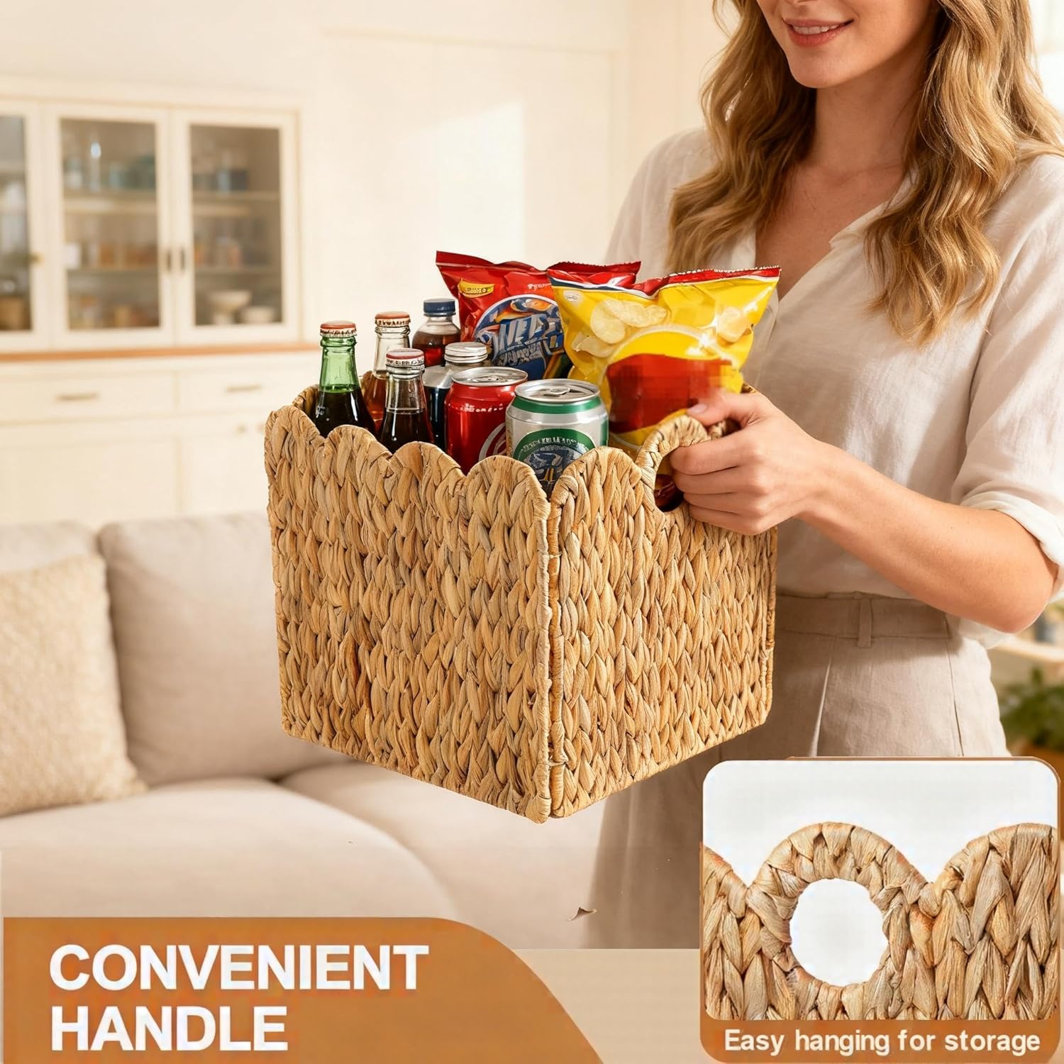 Scalloped Wicker Storage Cubes Basket / Light Beige / 12 x 12 x 12 / In&4-pack / Set of 4
