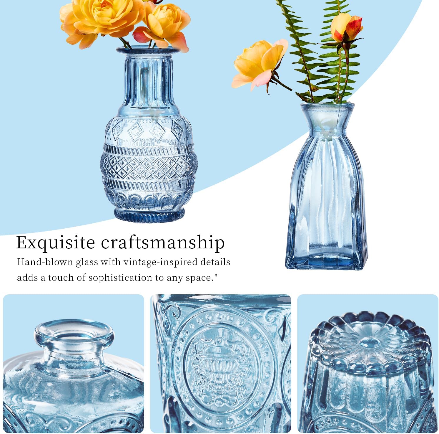 Crystal Vintage Vase Set / Blue / Set of 16