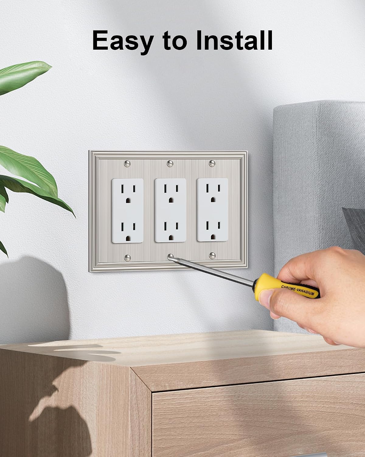 2-Pack Zinc Alloy Tripple Decorator Outlet Cover Plate, Solid Switch Cover | Durable Wall Plates for Electrical