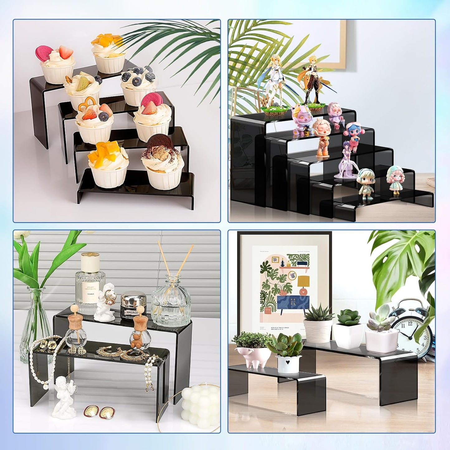 Aheroi Acrylic Risers Display Stands, Acrylic Stands for Display 10Pcs 2Set | Arylic Display Stands Shelf Riser, Black