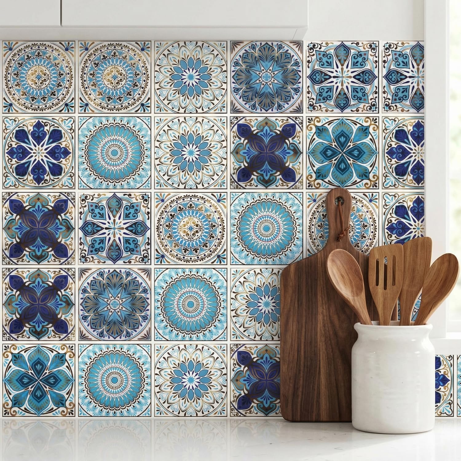 Peel and Stick Tile Stickers / Blue / 6 x 6 / Set of 16
