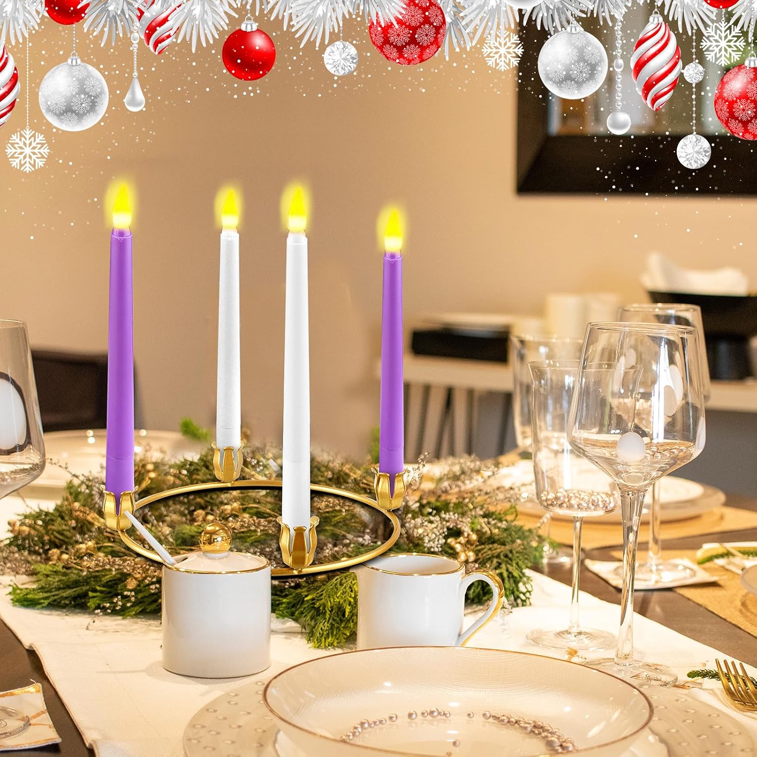 Thyle 12 Pcs Metal Christmas Advent Wreath Rings Bulk Gold Advent Wreath Candle Holder Xmas DIY Taper Candle Rings