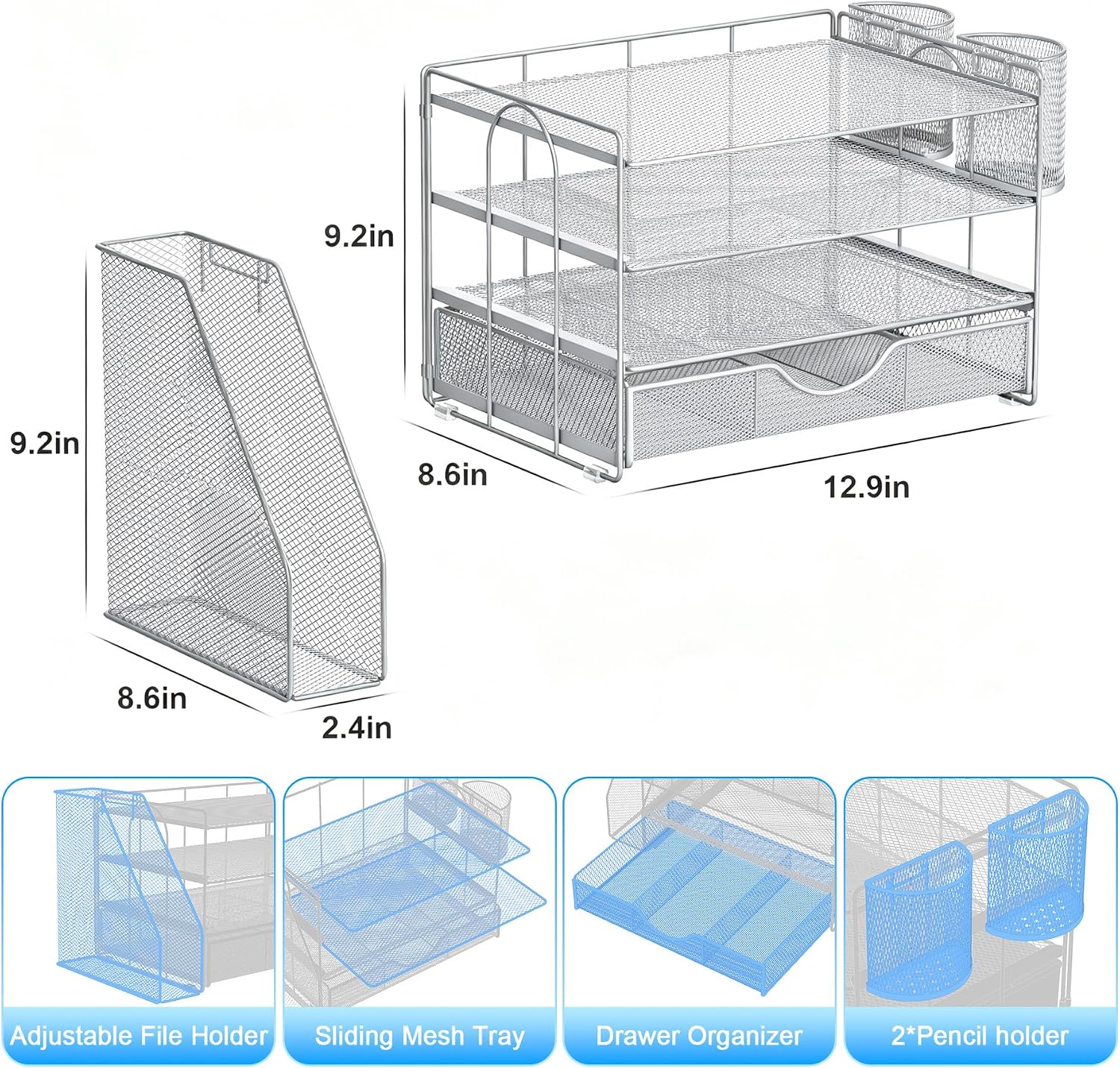gianotter Desk Organizers and Accessories with File Holder, 4-Tier Desk Accessories & Workspace Organizers with Drawer