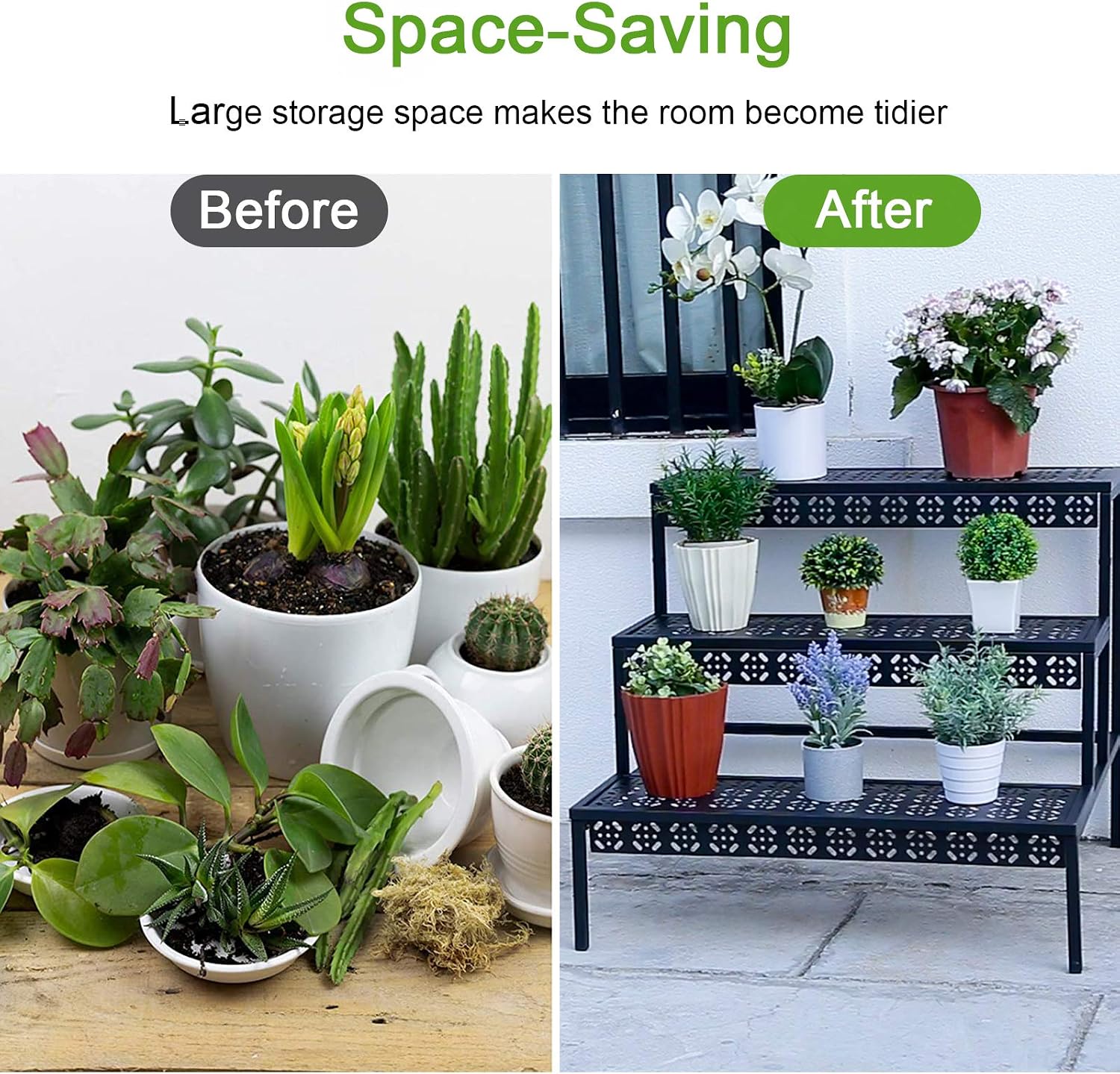 Garden 4 you 3-Tier Rectangular Metal Plant Stand, Ladder Flower Pot Rack | 3-tier stair style,Rectangular heavy-duty
