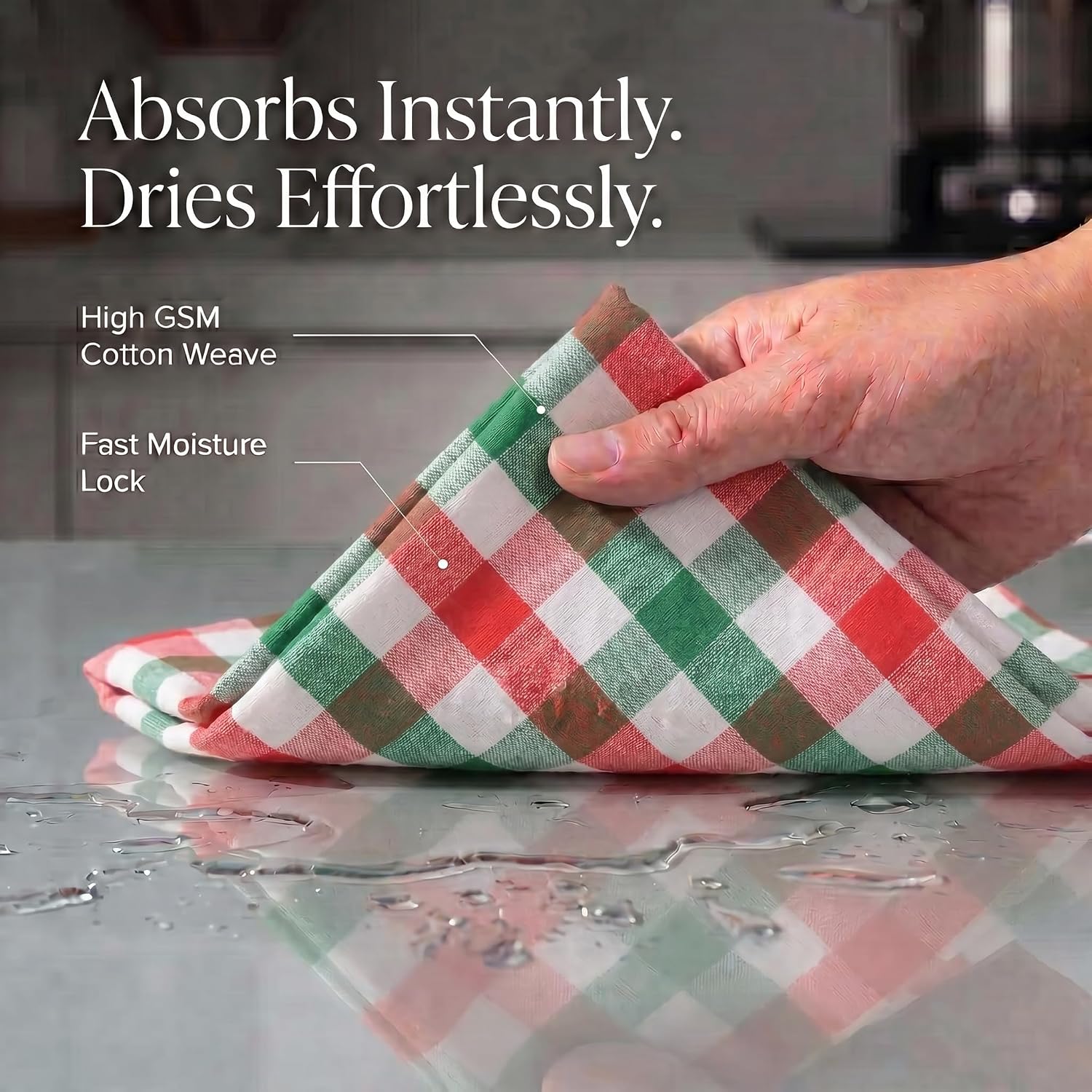 Urban Villa Kitchen Towels Cotton Dish Towels 20”x30” (Set of 6)Red/Grn/Wht