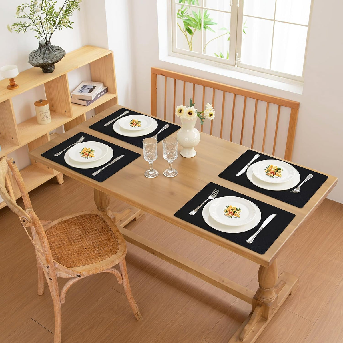 FROMHEART Faux Leather PU Placemats Set of 12 (Black,11.8" x 17") | Waterproof,Heat/Oil Stain-Resistant Table