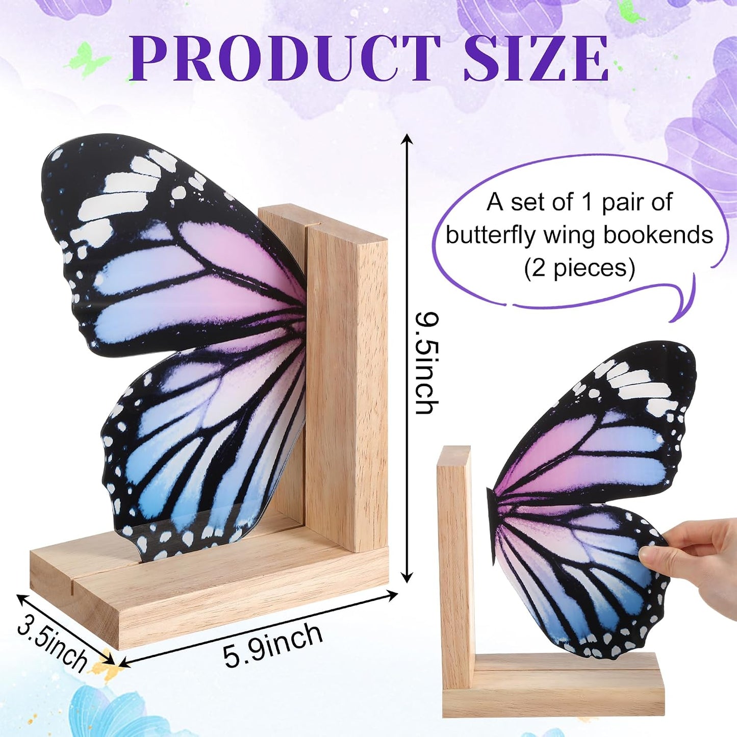 Decorative Butterfly Bookends Wooden Acrylic Butterflys Bookend / Pale Blue Swallowtail Butterfly