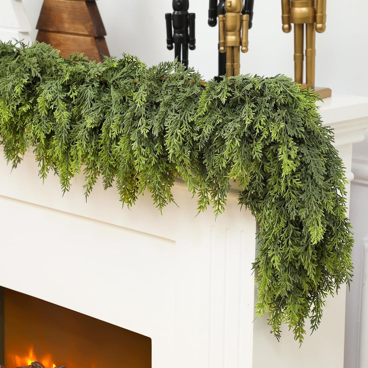 1 Pcs 18ft Christmas Artificial Cedar Garland Realistic Soft and Thickness Green Full Faux Cedar Pine Garland for