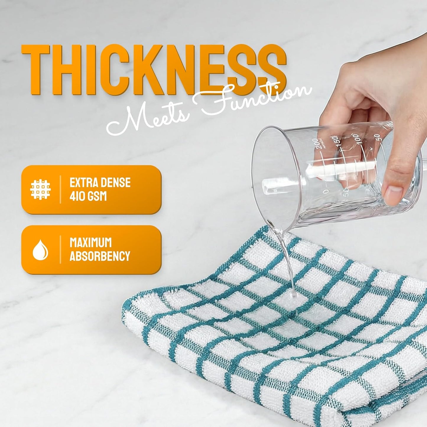 White Classic [8 Pack] Premium Dish Towels for Kitchen, with Hanging Loop - Heavy Duty Absorbent 100% Cotton 410 GSM