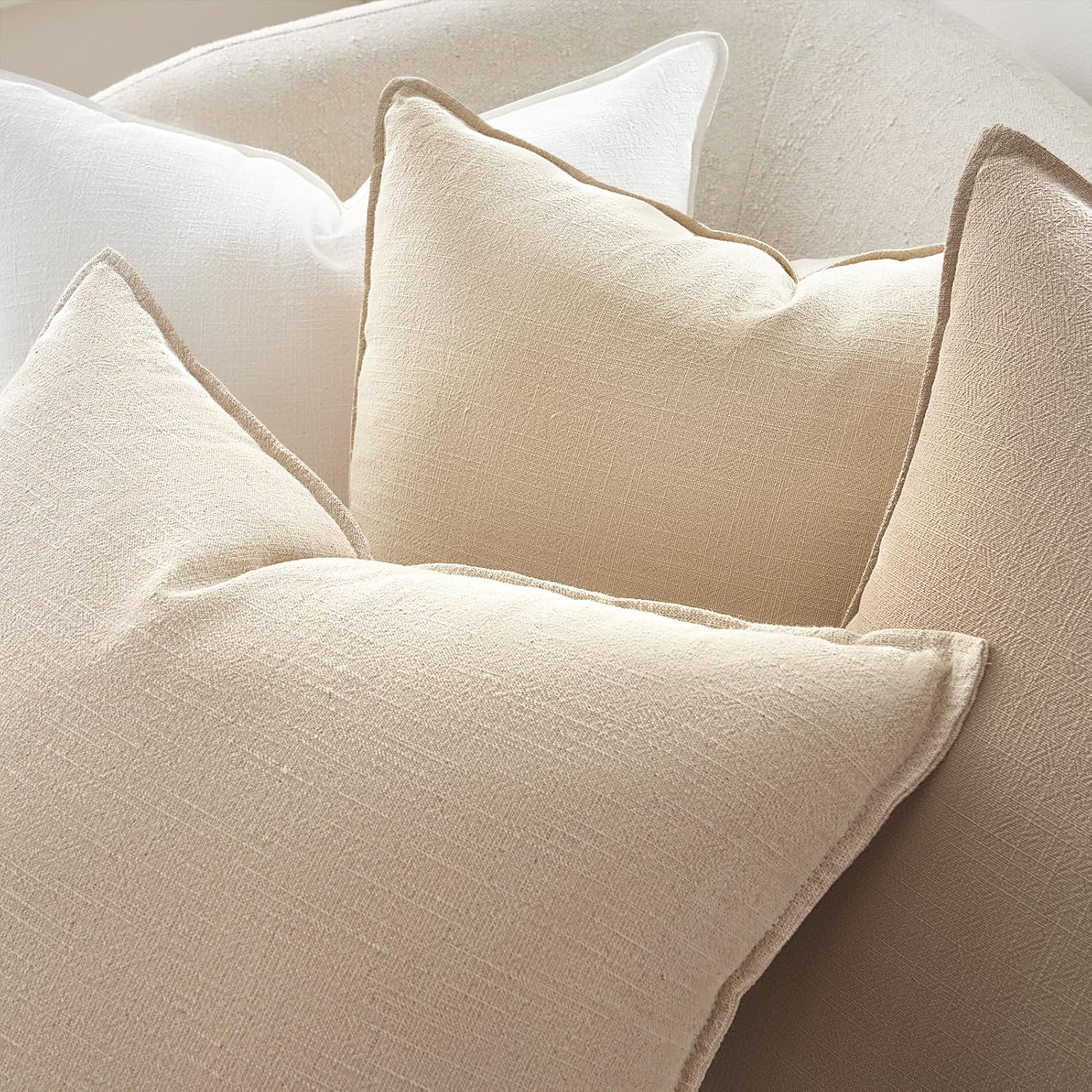 Decorative Linen Pillow Covers Boho Couch Throw Pillows for Bed / Natural / 18 x 18 / Set of 4