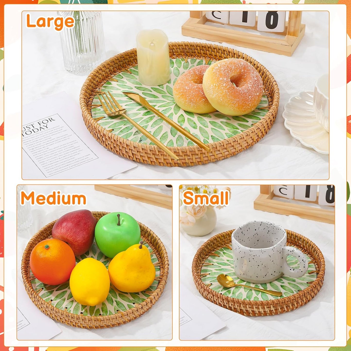 Round Rattan Tray / Set of 3