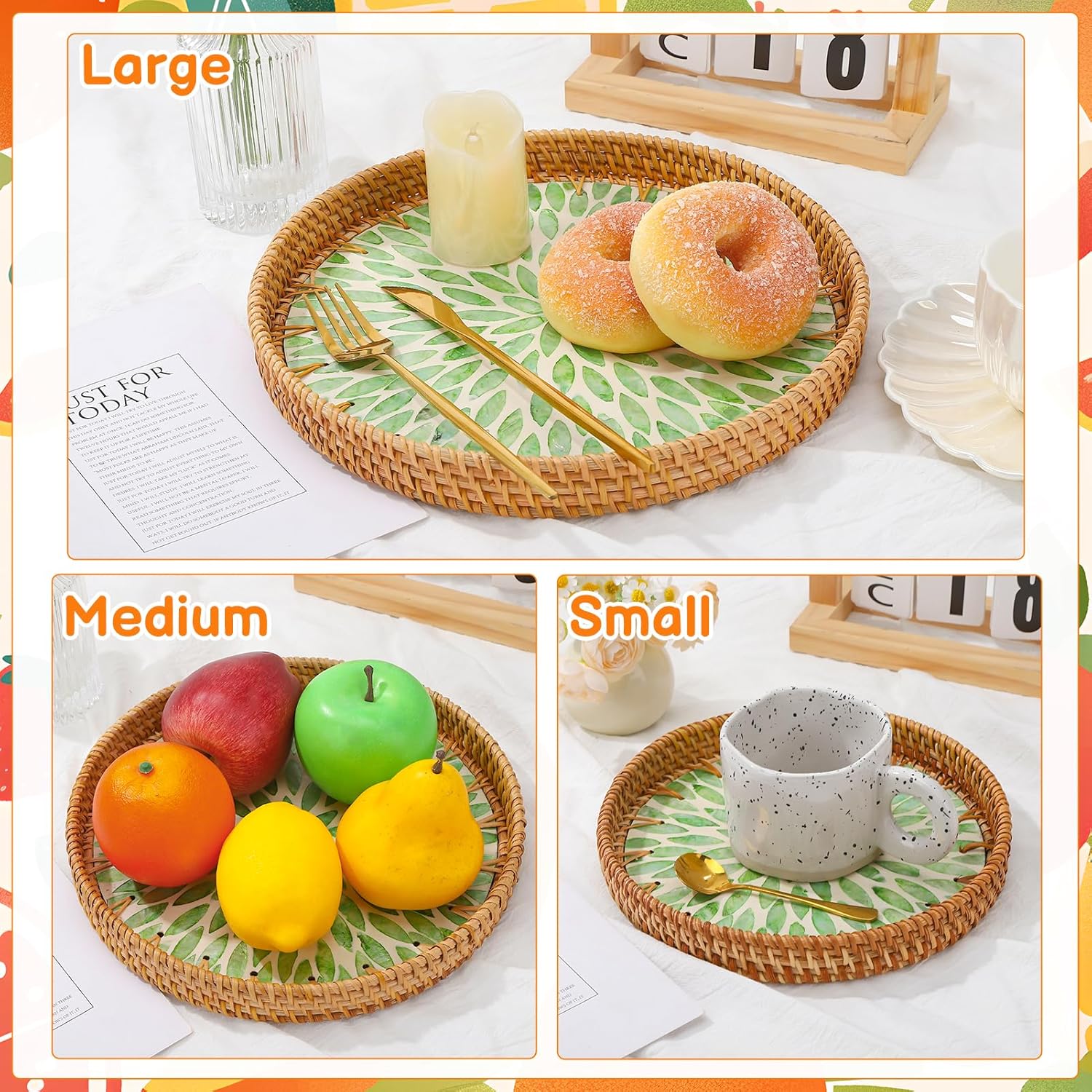 Round Rattan Tray / Set of 3