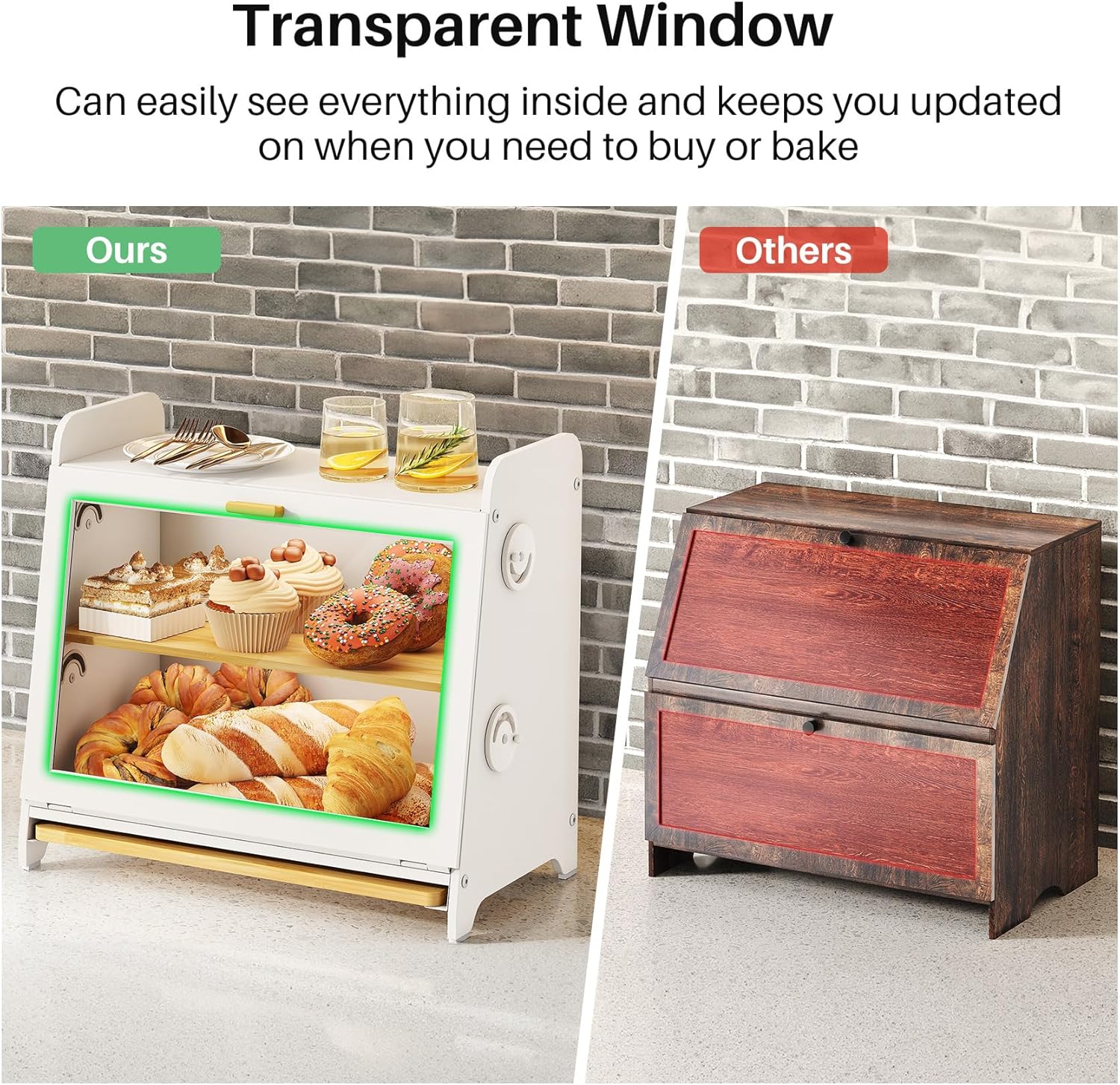 SNTD Airtight Bread Box for Kitchen Countertop, Bamboo Cutting Board, White | Adjustable Vent Hole, Sorted Storage