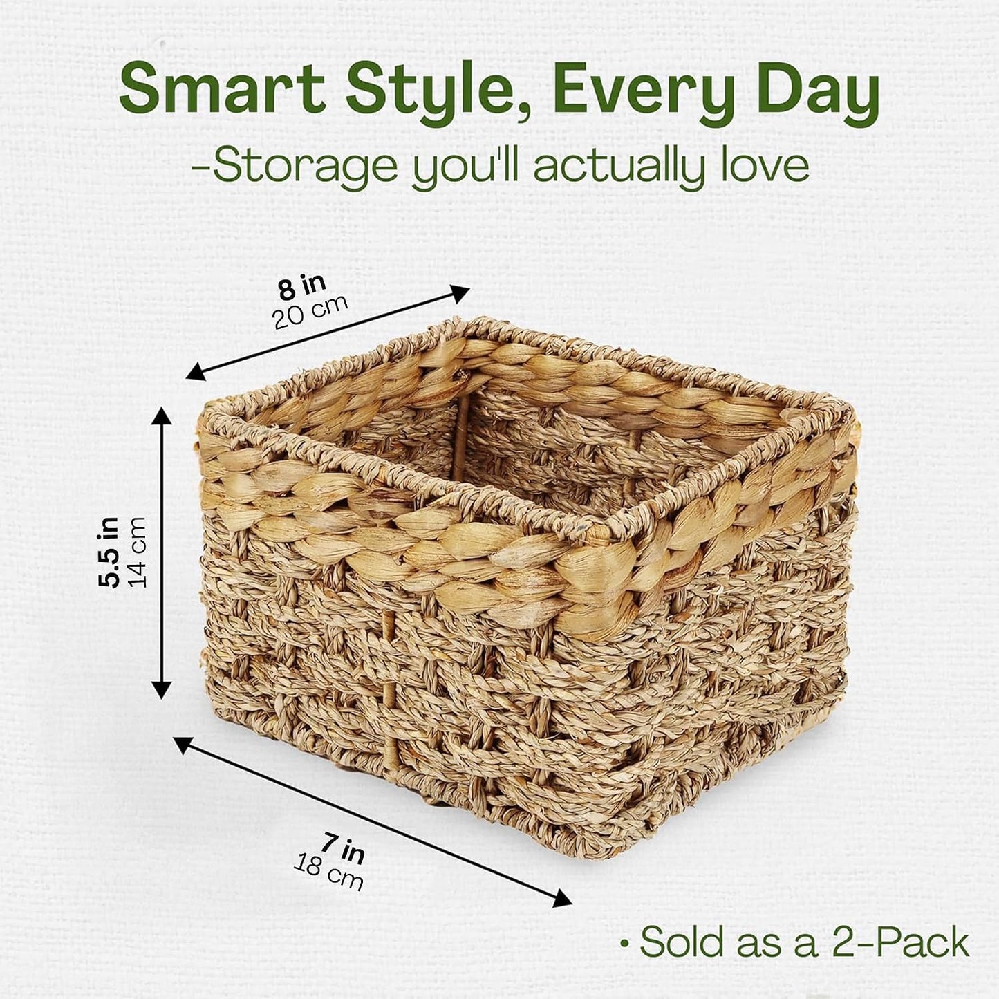 Small Wicker Storage Baskets / 8 x 7 x 5.5 / Small - " In. / Natural / Set of 2