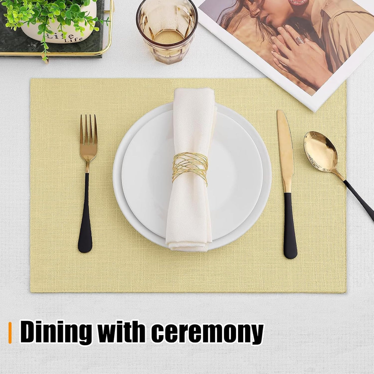 Homaxy Cloths Placemats for Dining Table Set of 6, 13" x 19", Lemon Yellow | Heat Resistant, Washable, Cotton Linen