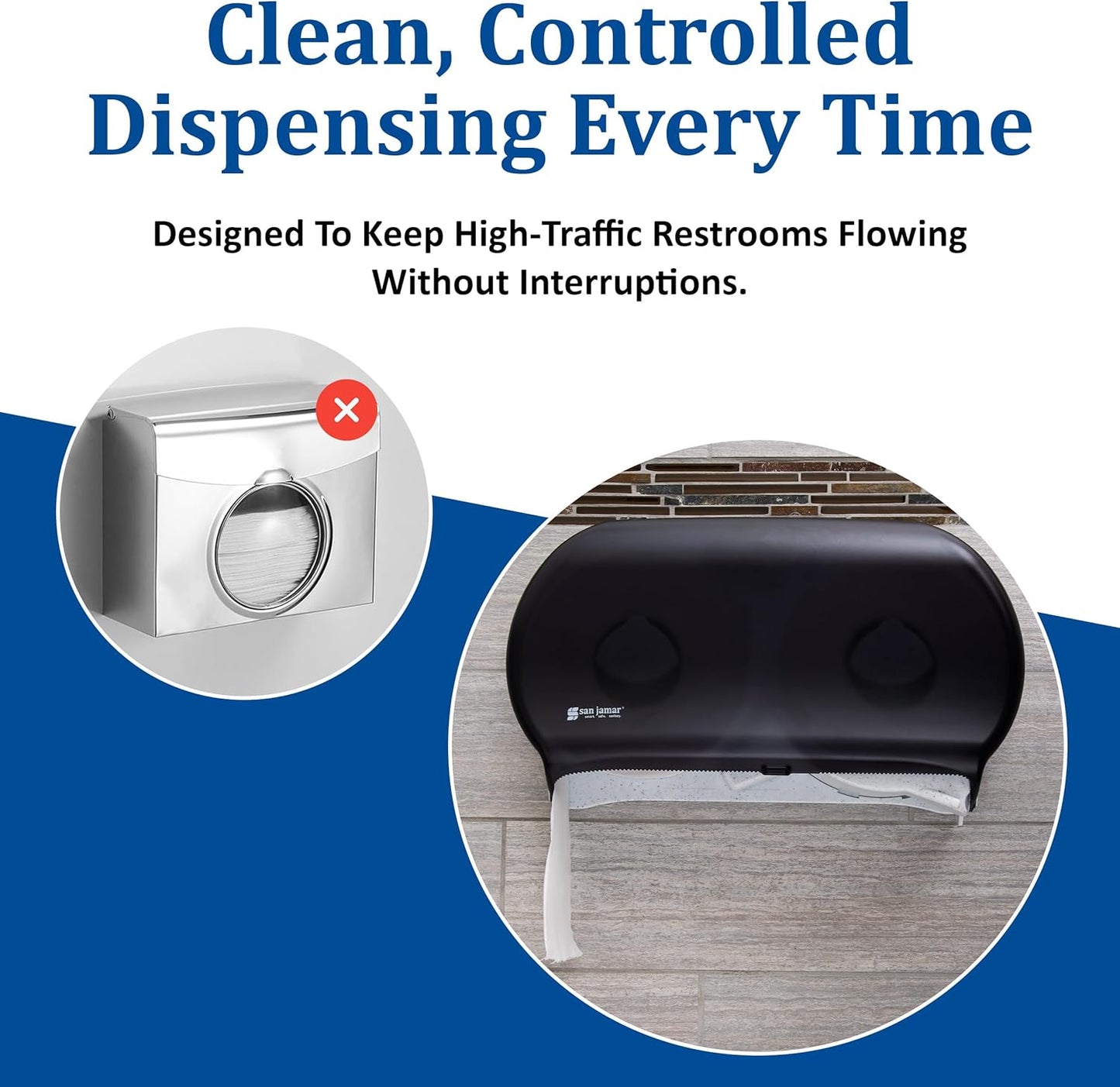 San Jamar Classic Bath Tissue Dispenser – Twin 9", Jumbo Bath Tissue Holder for Bathroom, Dual-Roll System