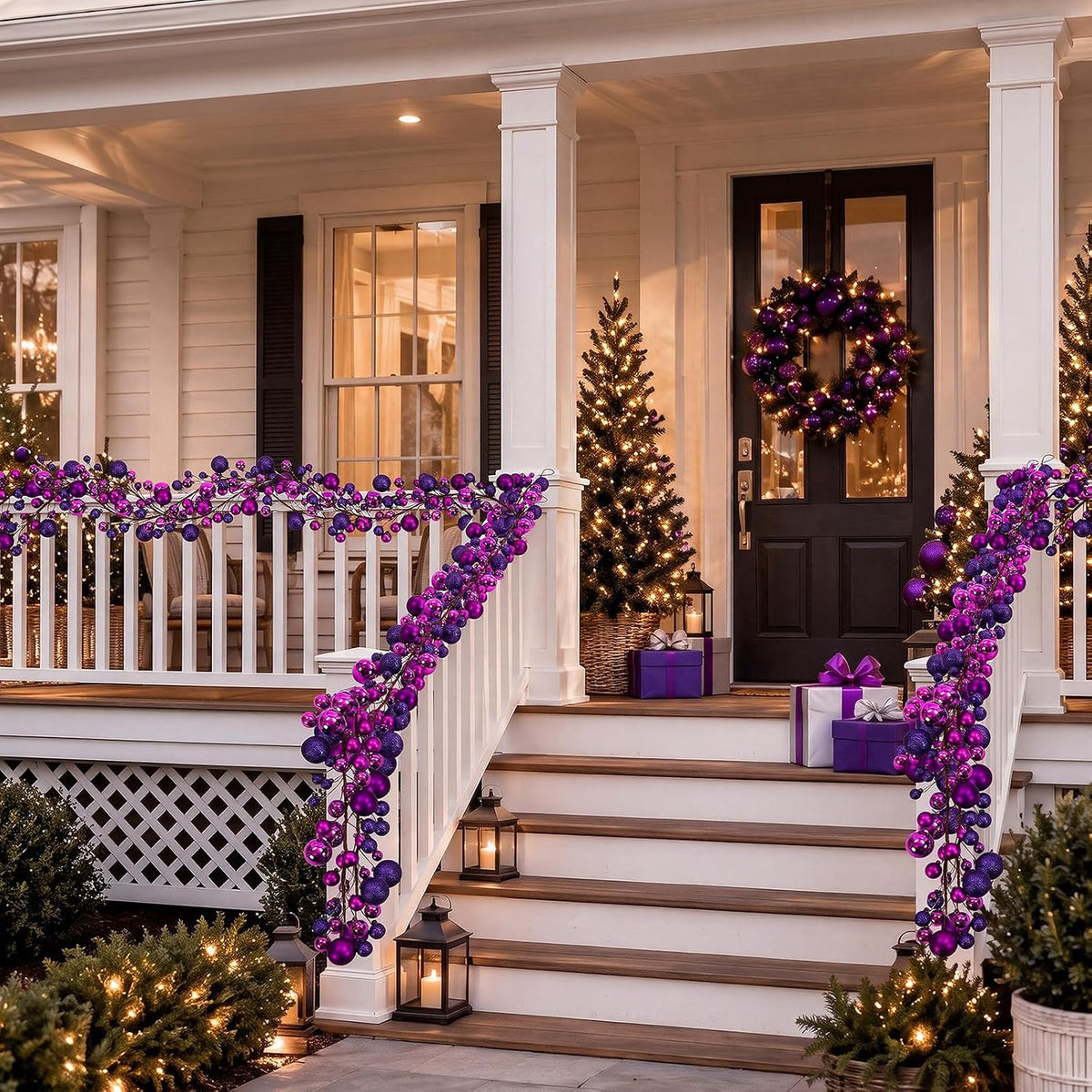 2 Pcs 6 ft Christmas Ball Ornament Garland, Dark Purple | Bauble Bulb Christmas Tree Ball Decoration Shatterproof
