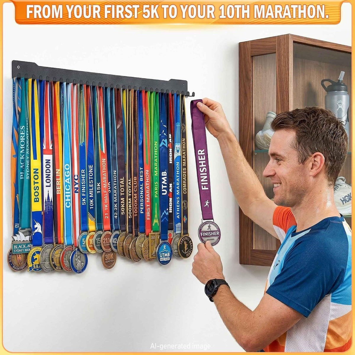 24-30 Inch Medal Hanger Display, Wall Mount Metal Ribbon Holder | Holds 60-100+ Medals, Supports 45 Lbs Capacity