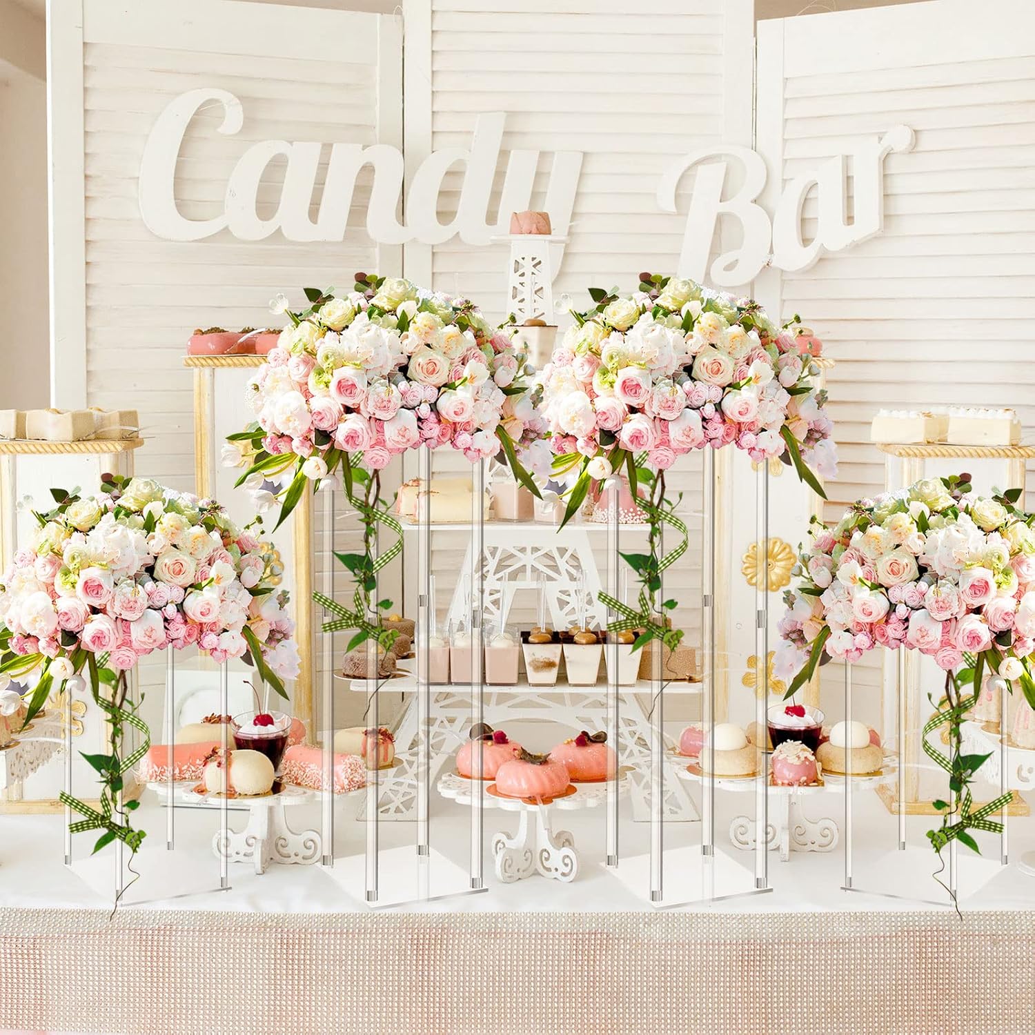 Geetery 6 Pieces Acrylic Cylinder Centerpiece Stand Wedding,28 Inch | Clear Geometric Column at Party Table, Display