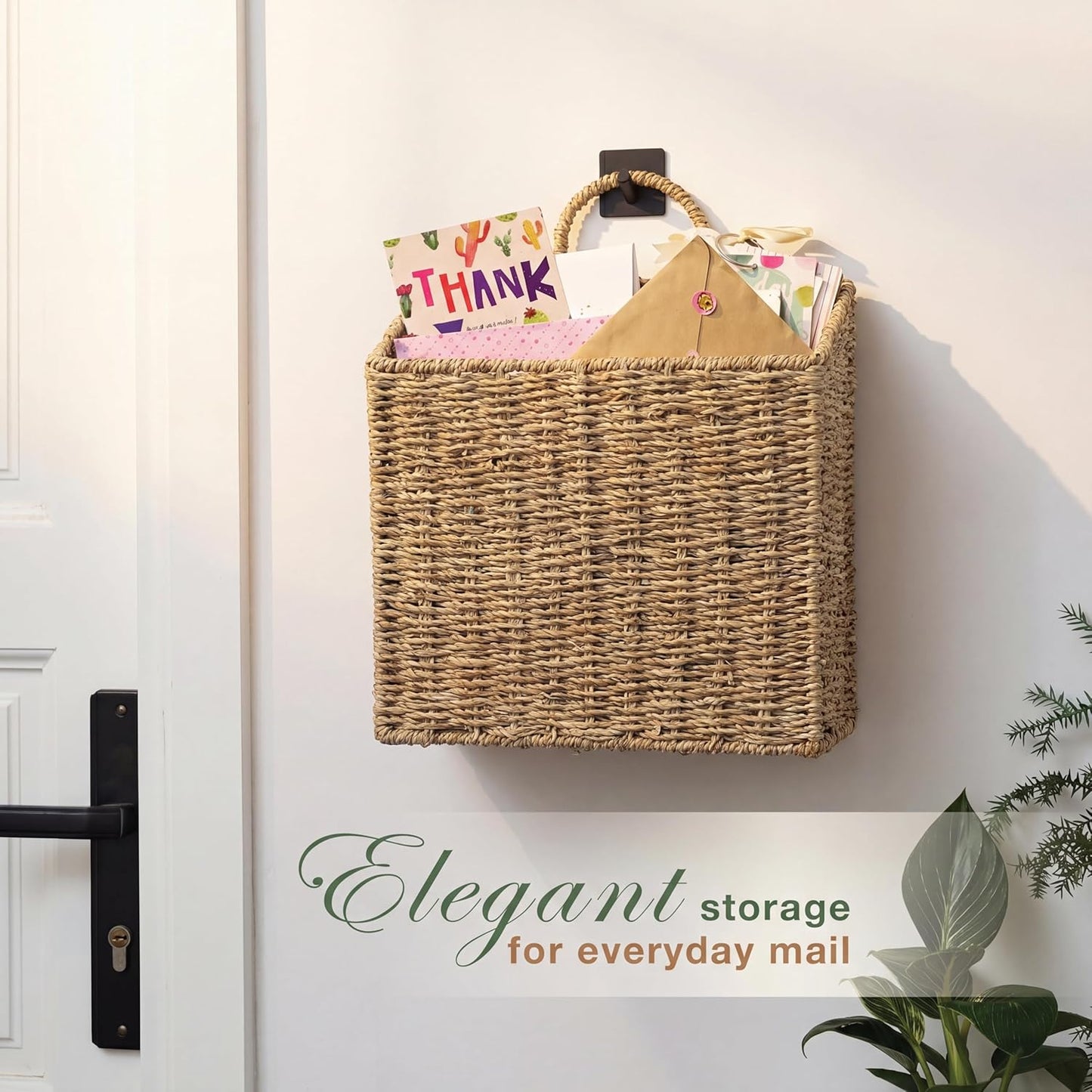 Wicker Hanging Basket for Organizing / Natural Seagrass / Set of 2