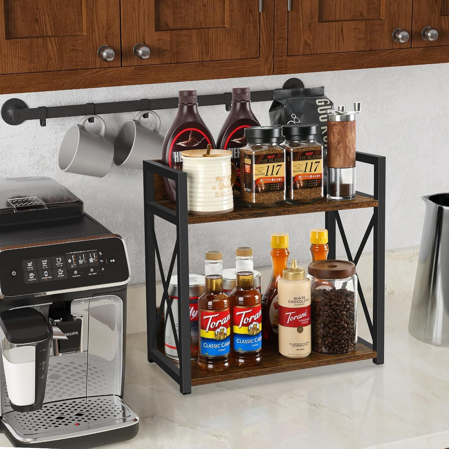 YINMIT Countertop Shelf Organizer,Coffee Bar Accessories,Spice Rack,Coffee Counter Shelf,2 Tier Coffee Organizer