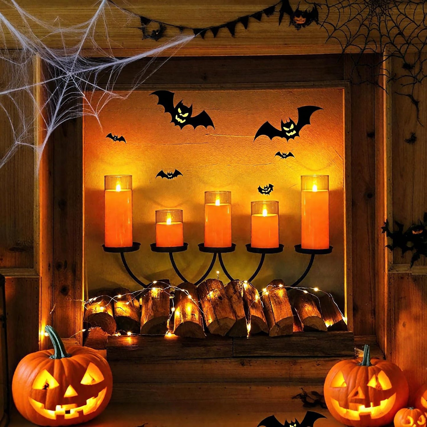 Homemory Halloween Orange Flameless Candles, Battery Operated LED Candles with Remote and Timer, Candles for Halloween