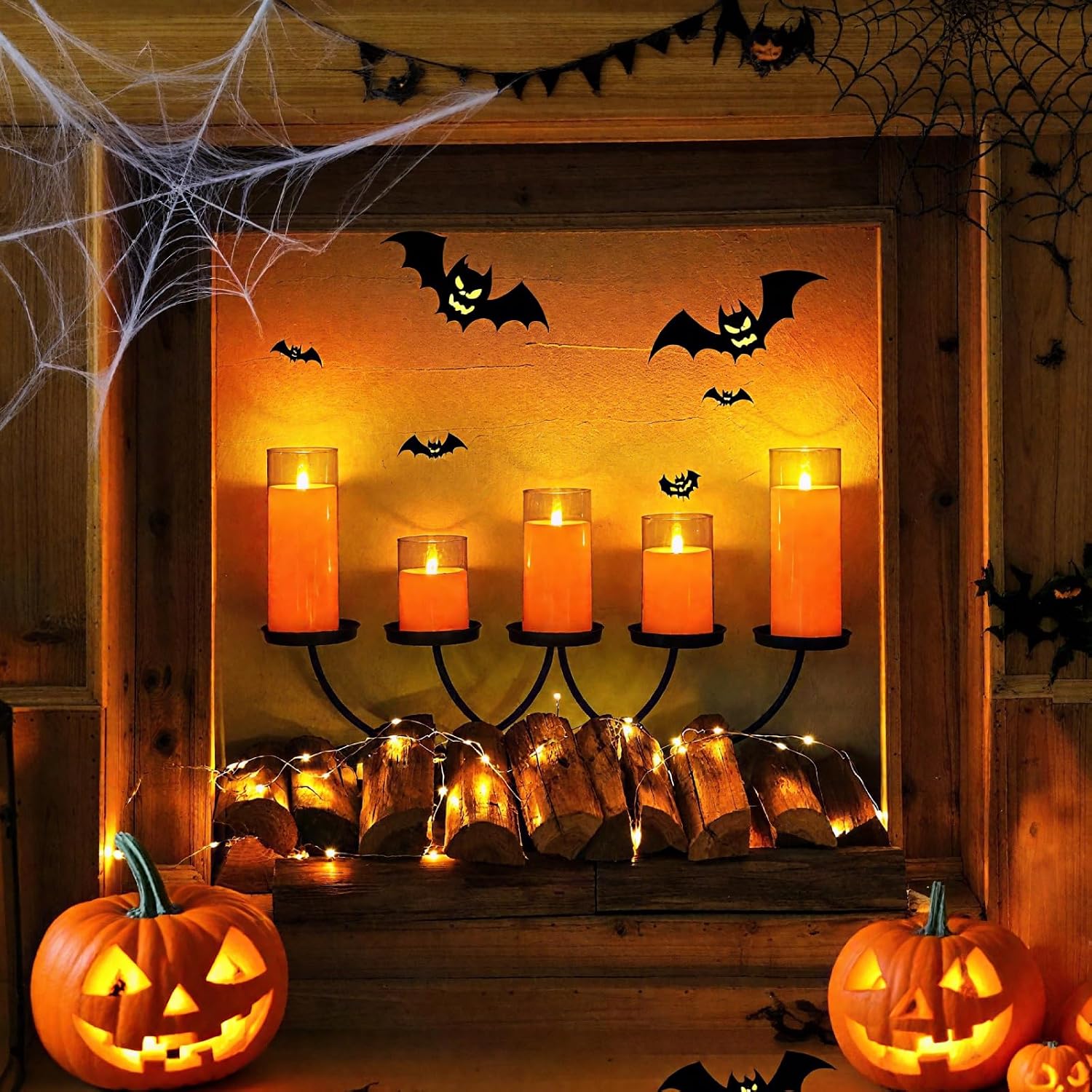 Homemory Halloween Orange Flameless Candles, Battery Operated LED Candles with Remote and Timer, Candles for Halloween