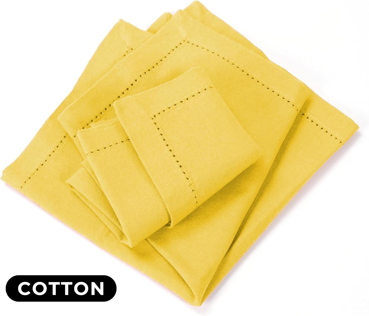 Bedding Craft Cotton Dinner Napkins Set of 12 – 18x18 Sand Yellow with Hemstitched Mitered Corners – Machine Washable