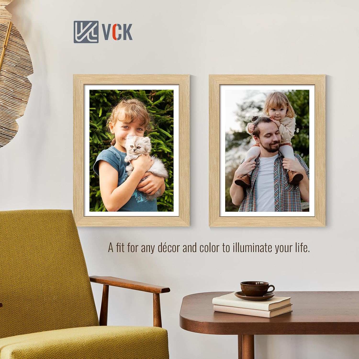 VCK 11x14 Picture Frame Oak 4 Pack, Wide Thick Wood Border, for Prints | Exclusive Woodgrain, Wall Hanging, HD