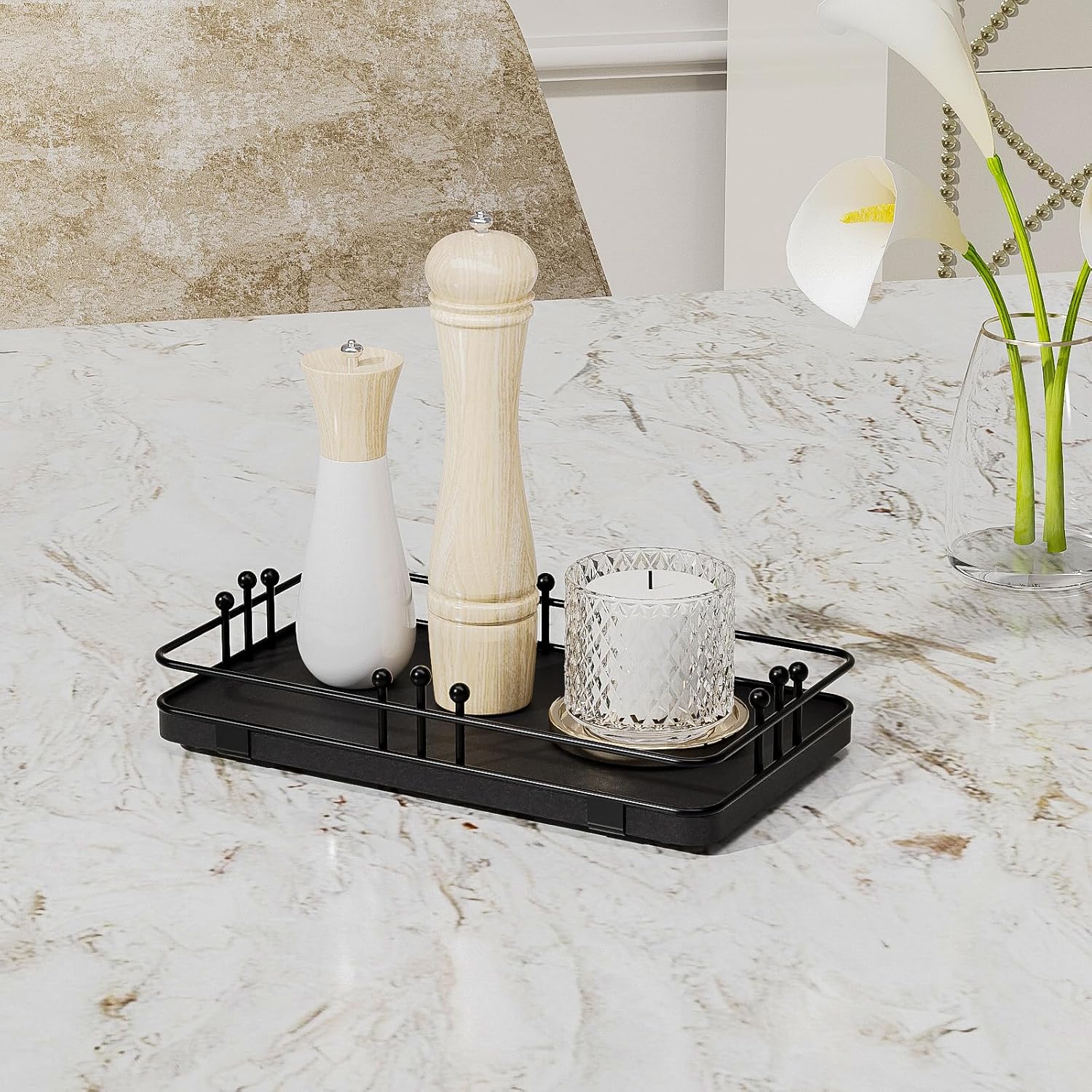 Kitchen Tray for Soap Dispenser Spice Salt / 7.9 x 4.4 x 1.6 / Black + Black