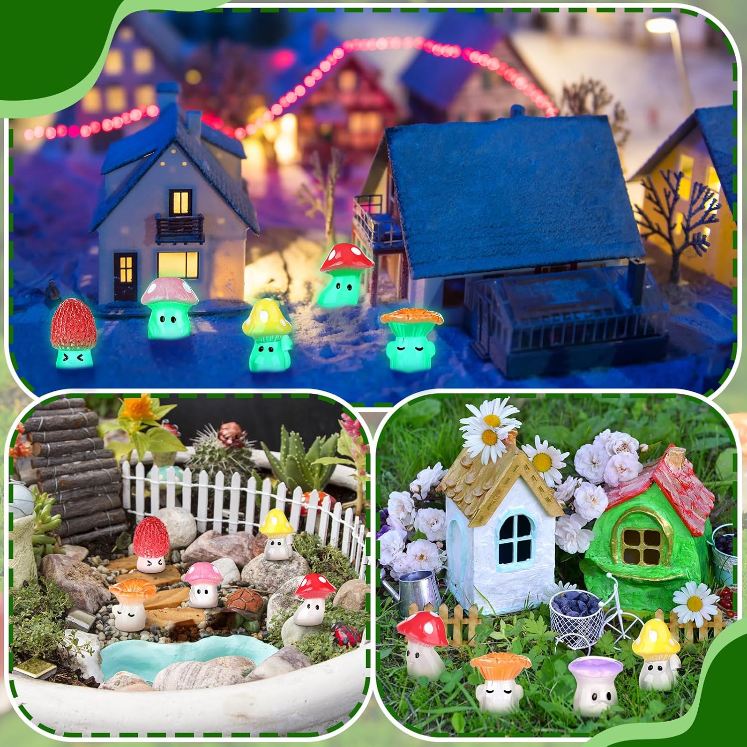 96 Luminous Glow in The Dark Mini Mushrooms Bulk Tiny Resin Mushroom Figurines Miniature / Classic