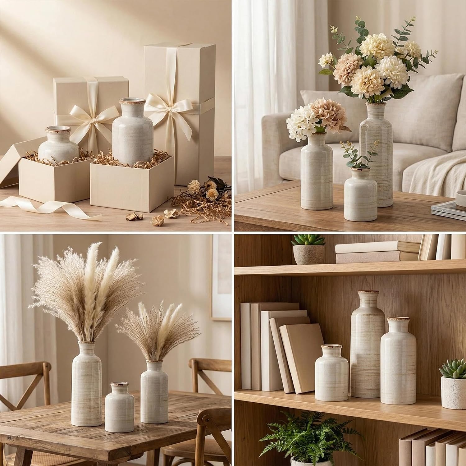 Ceramic Rustic Vase 3 Piece Set / Ivory