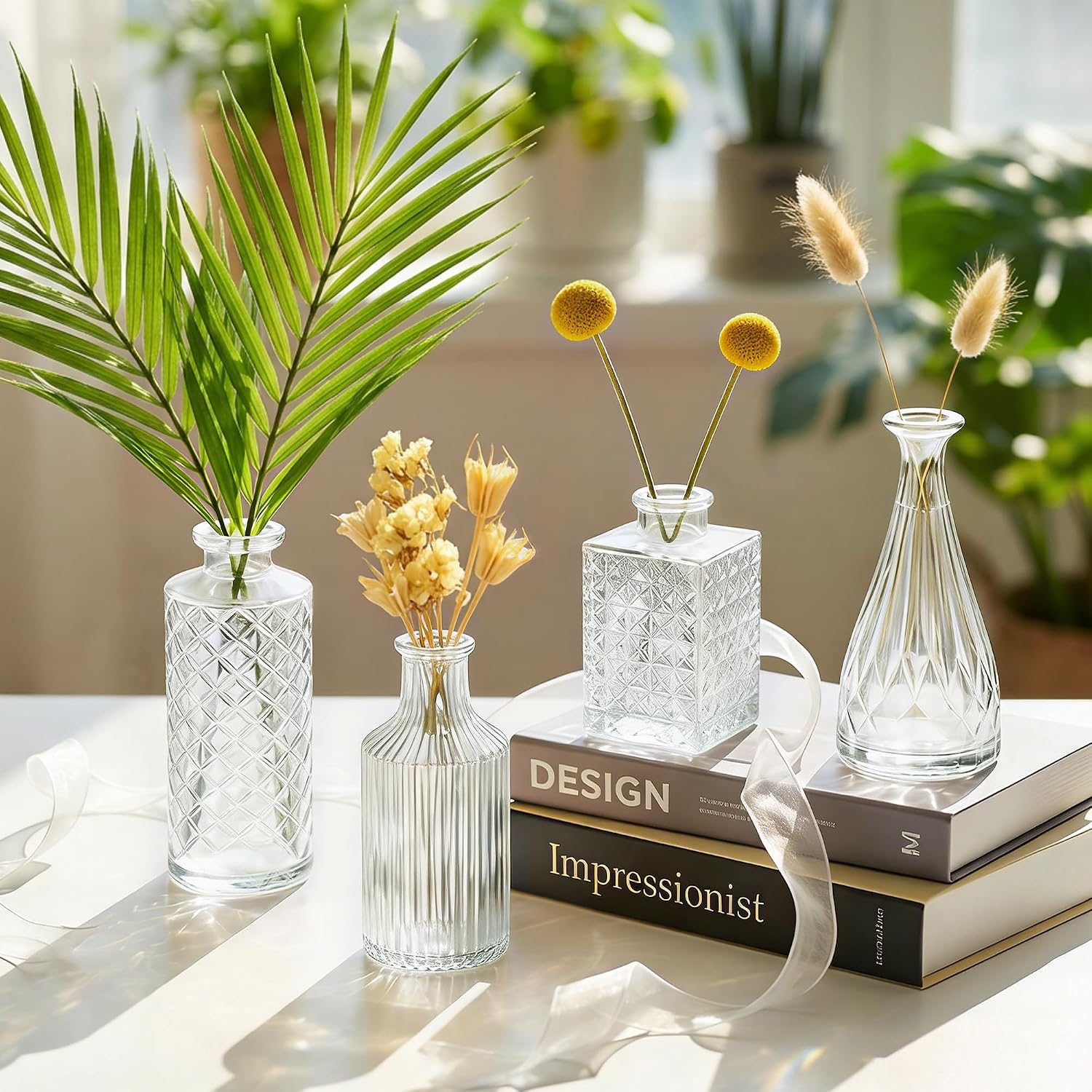 Small Vintage Glass Bud Flower Vases Bulk Multiple Shape Mini Glass Bottles / Clear / Set of 12