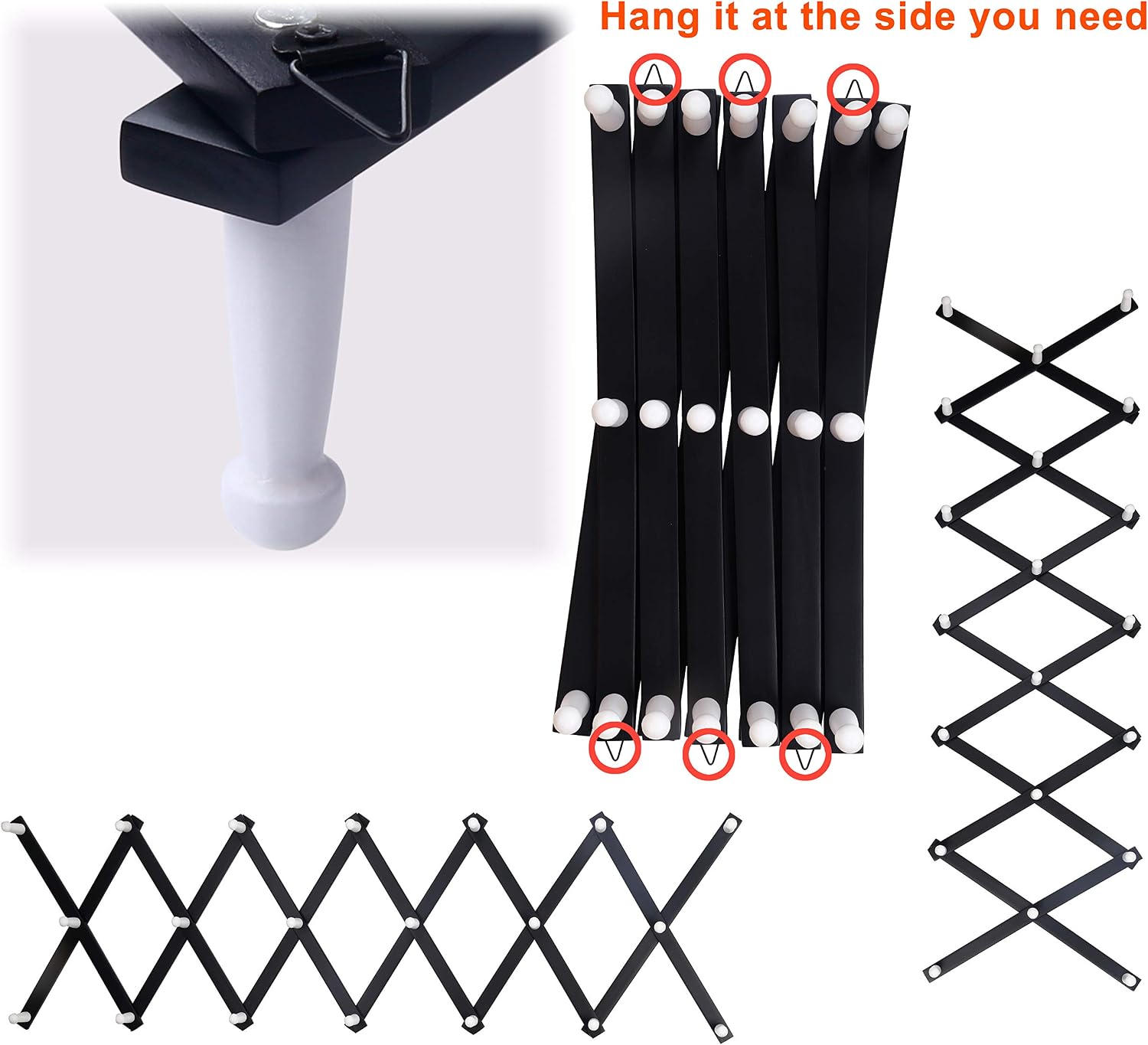 Accordian Wall Hanger: 16” High Wooden Wall Expandable Coat Rack, Hat Rack Holder, Accordion Hook for Baseball Caps