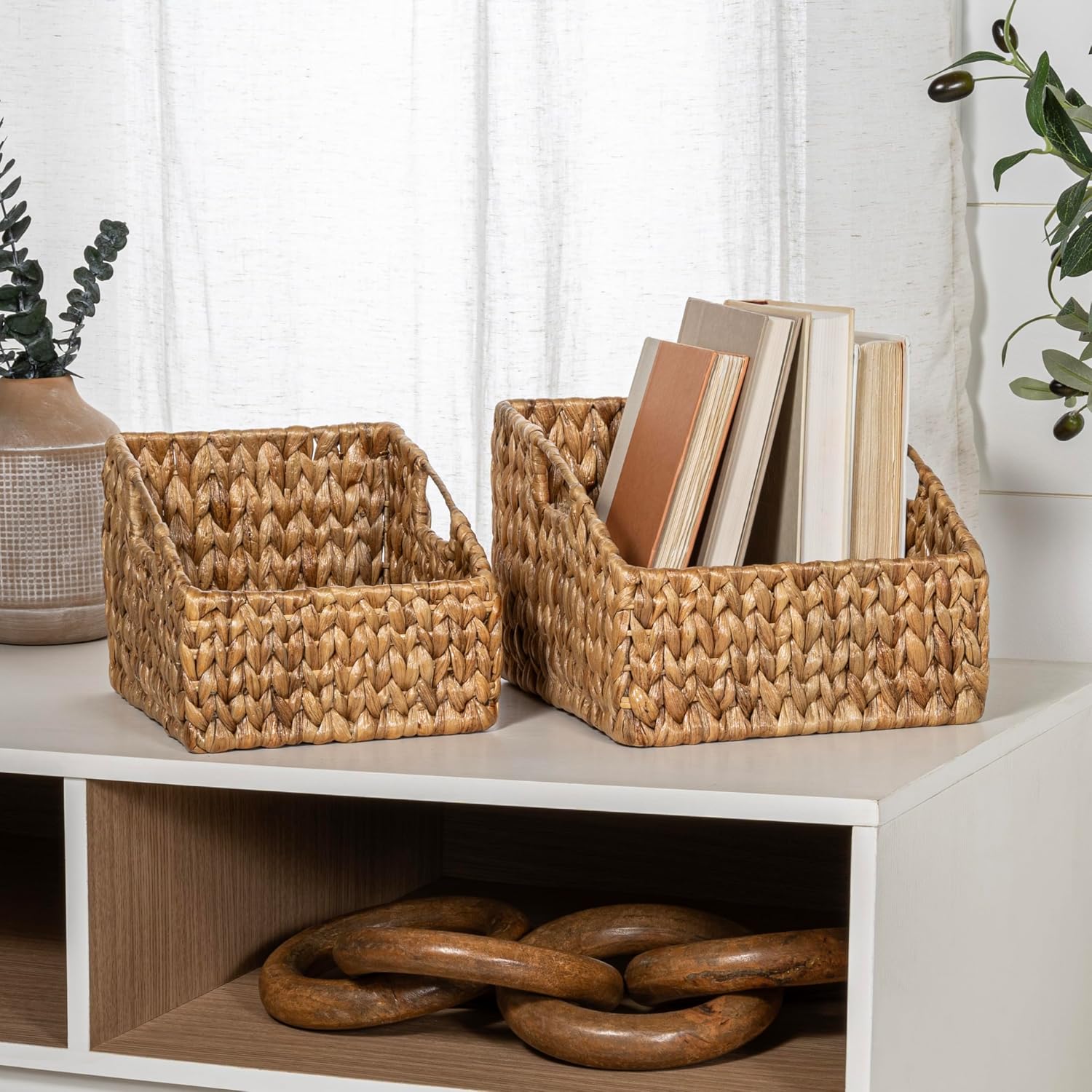 BSK1007A- Havanah Southwestern Hand-Woven Hyacinth Slanted Nesting Wicker / Natural / Set of 2