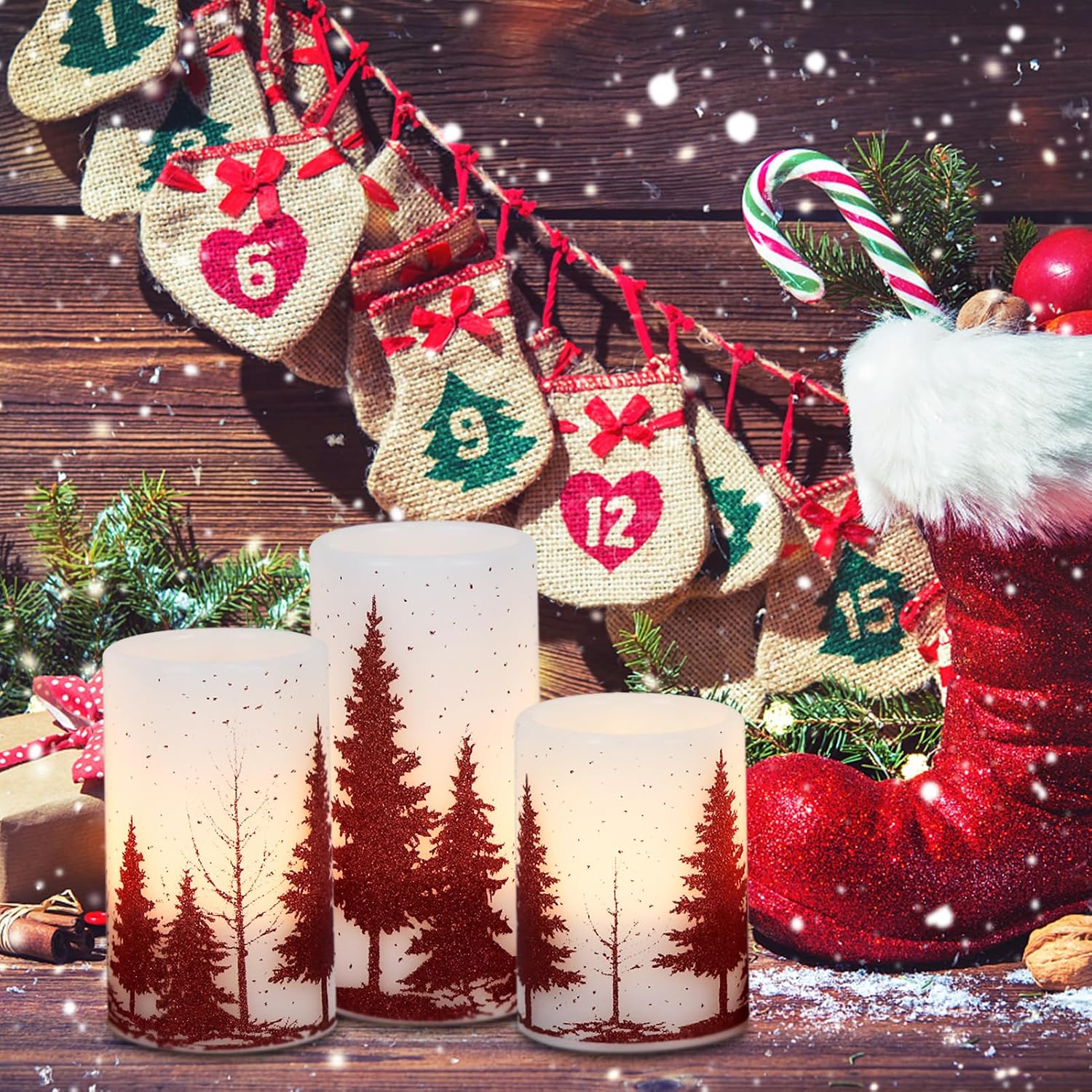 Christmas Tree Flameless Candles Battery Operated with 6H Timer | LED Pillar Candles Flickering, Real Wax Warm Light
