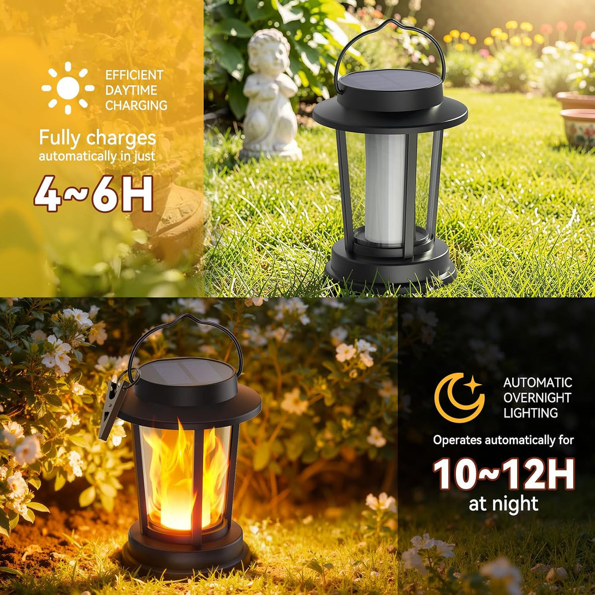Solar Lanterns Outdoor Waterproof, Flickering Flame Solar Powered | 2 Pack Upgraded Solar Lights Outdoor, Hanging