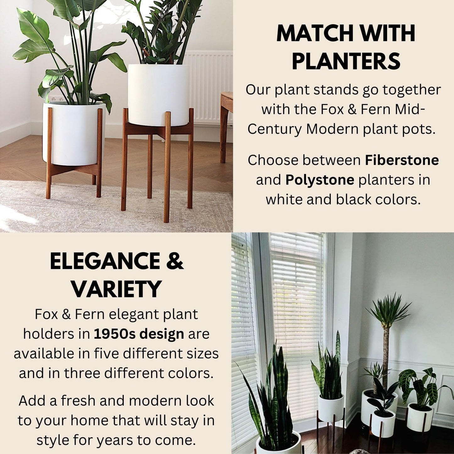 Fox & Fern Mid Century Plant Stands for Indoor Planters, Acacia, 10 Inch | Plug In Design, Holds 175 lbs, Two High