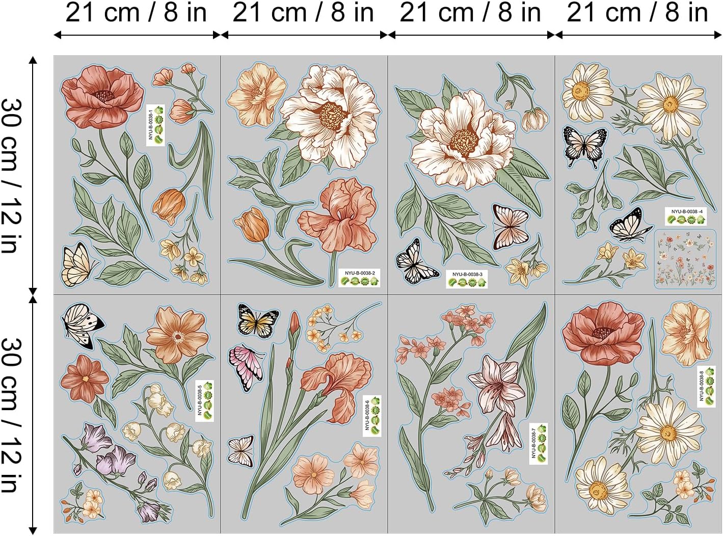 Watercolor Boho Flowers Wall Decals Wildflower Butterfly Garden Wall / Watercolor Boho Flower