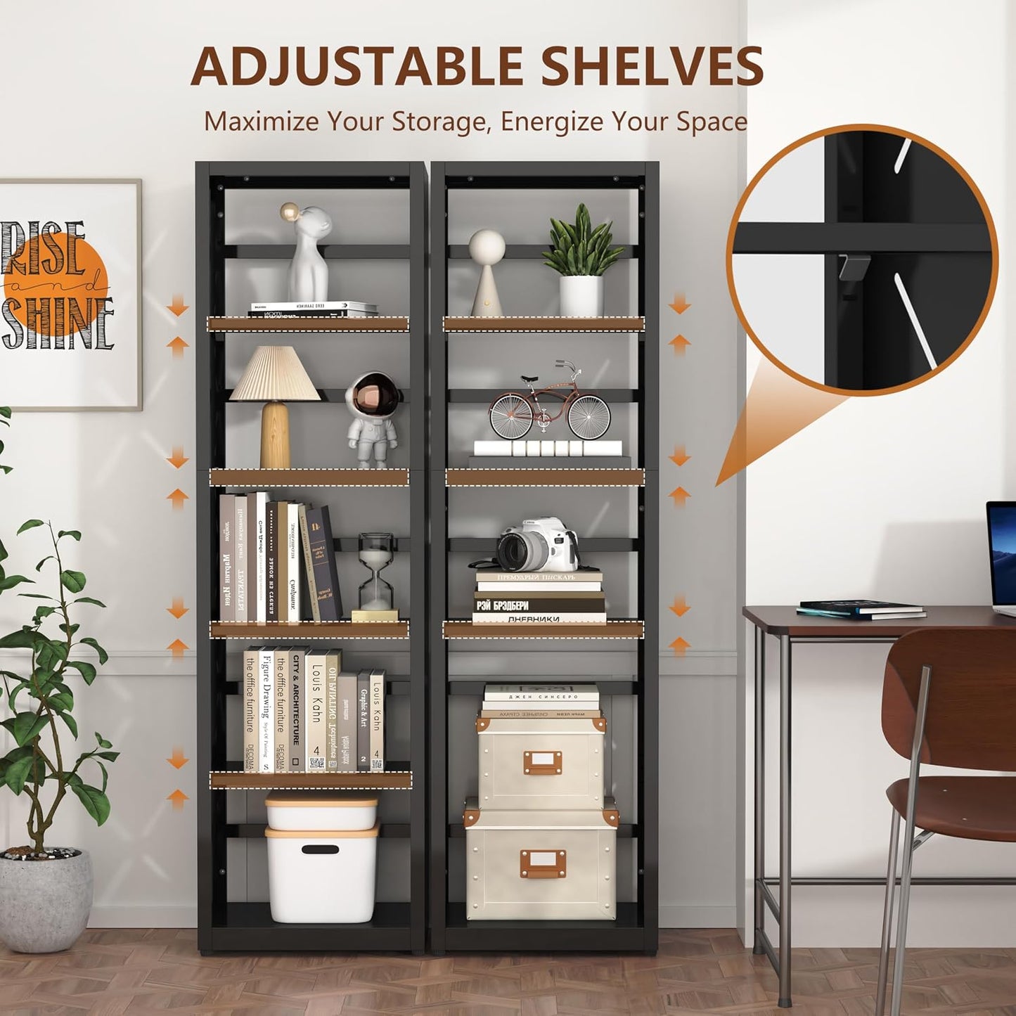 Bookends / Book Shelf / Black / 5 Tier-16" W